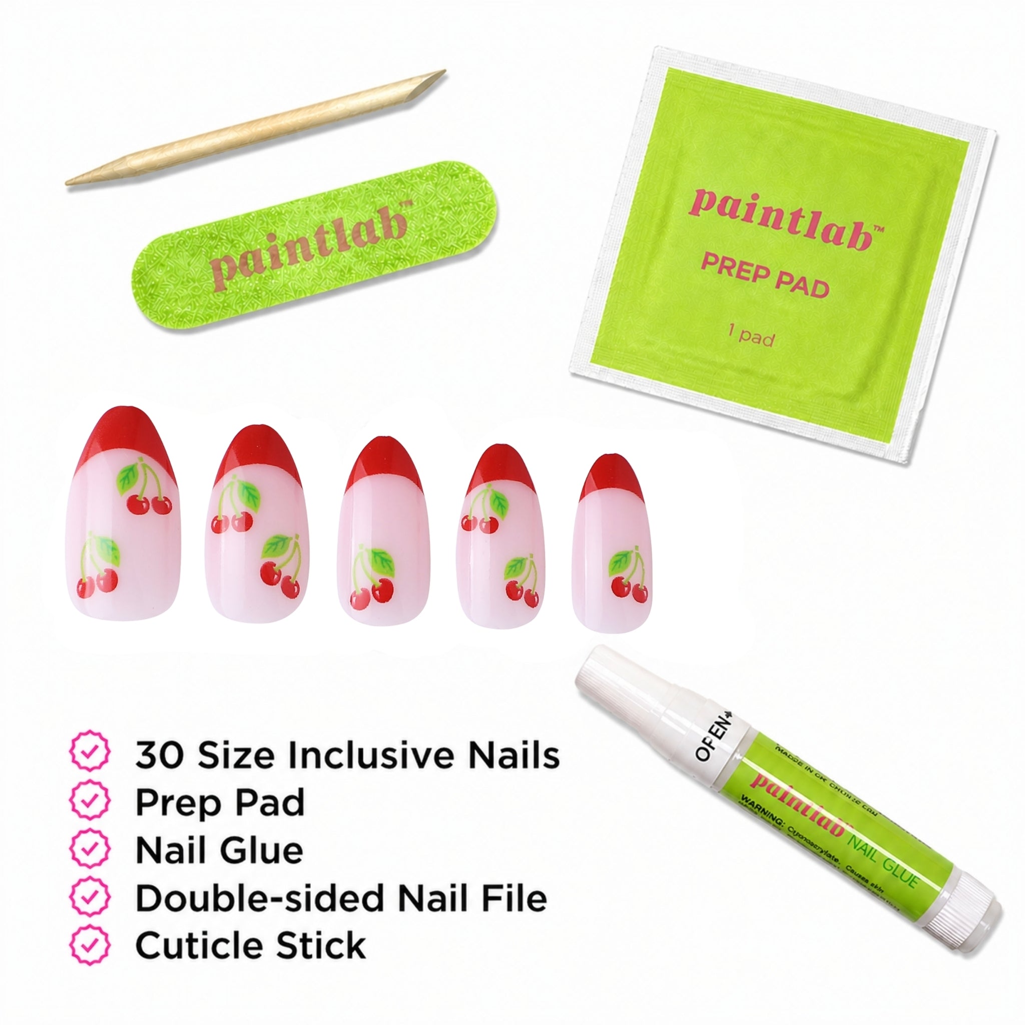 paintlab-cherry-almond-press-on-nails-retro-fruit-print-set image 4