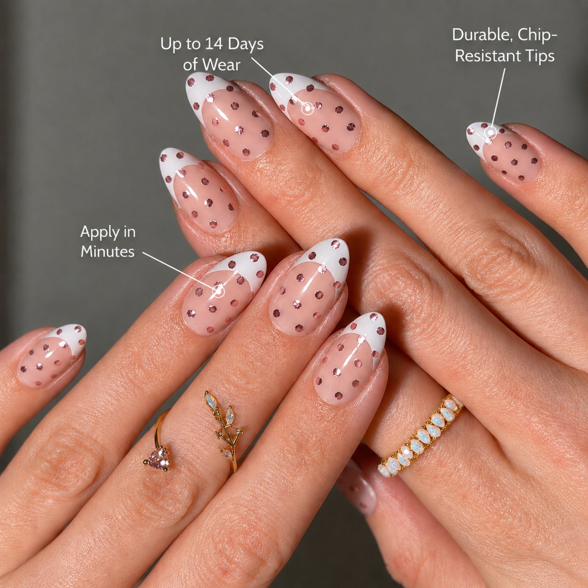 paintlab-chrome-polka-dot-short-almond-press-on-nails-with-disco-chrome-dots image 2