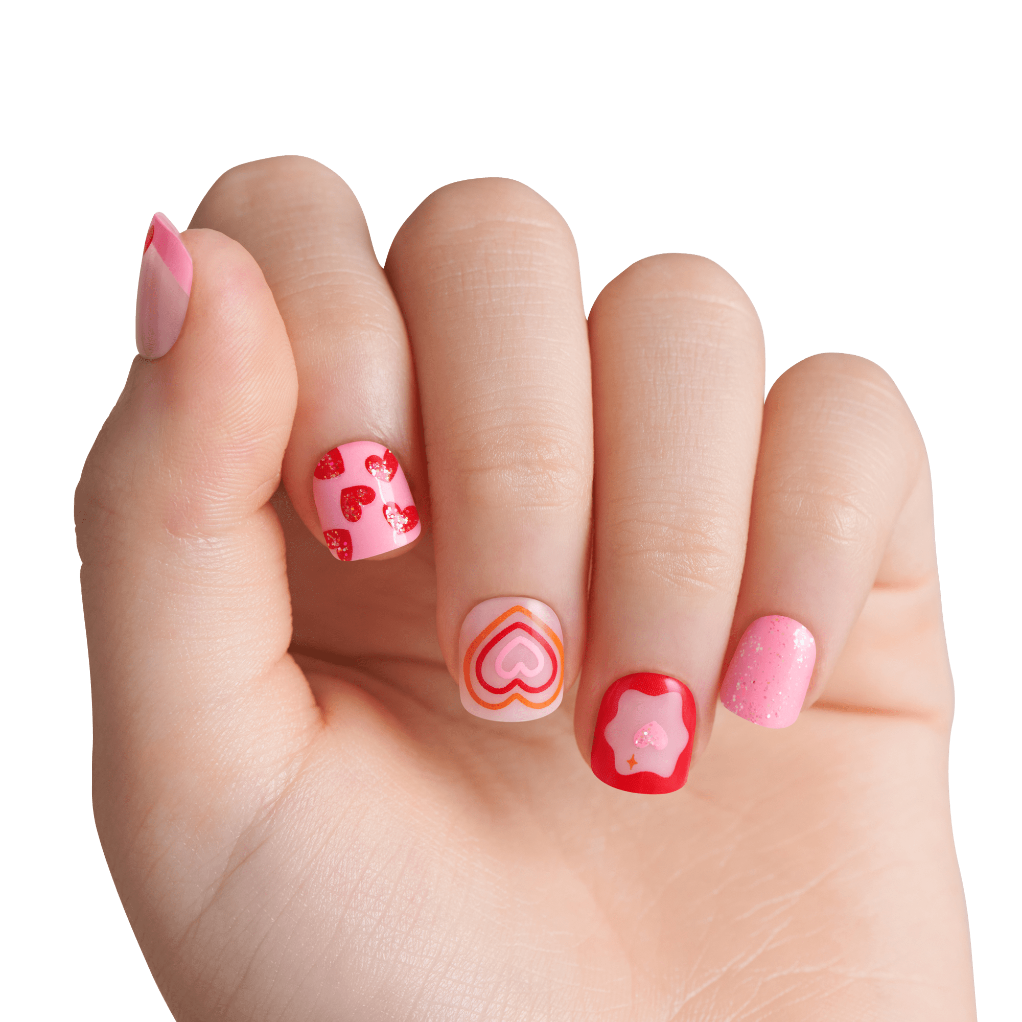 impress-kids-no-glue-fake-press-on-nails-magical-friend-pink-red-design-short-sq image 3