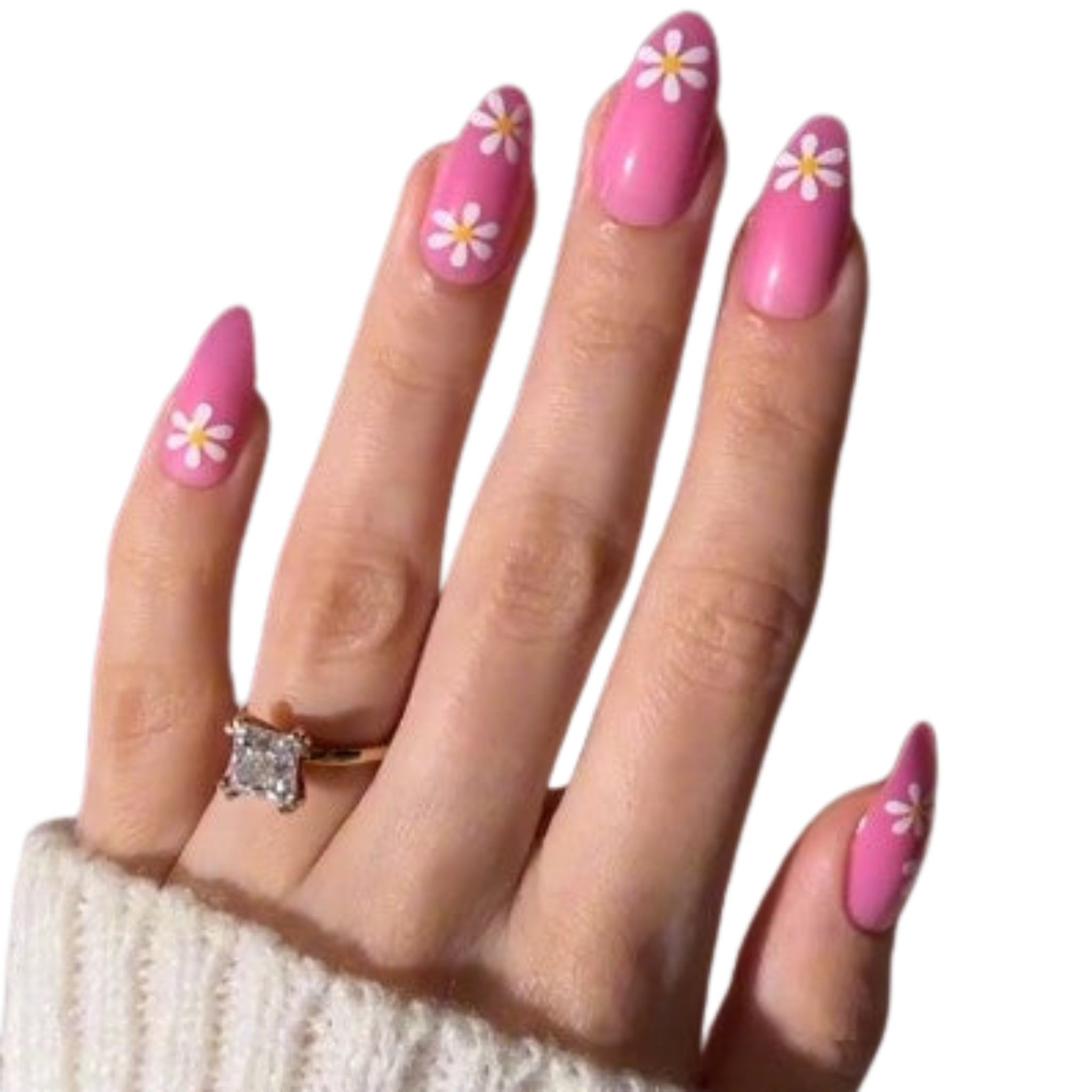 paintlab-daisy-pink-almond-press-on-nails-feminine-floral-design-with-daisy-acce image 2