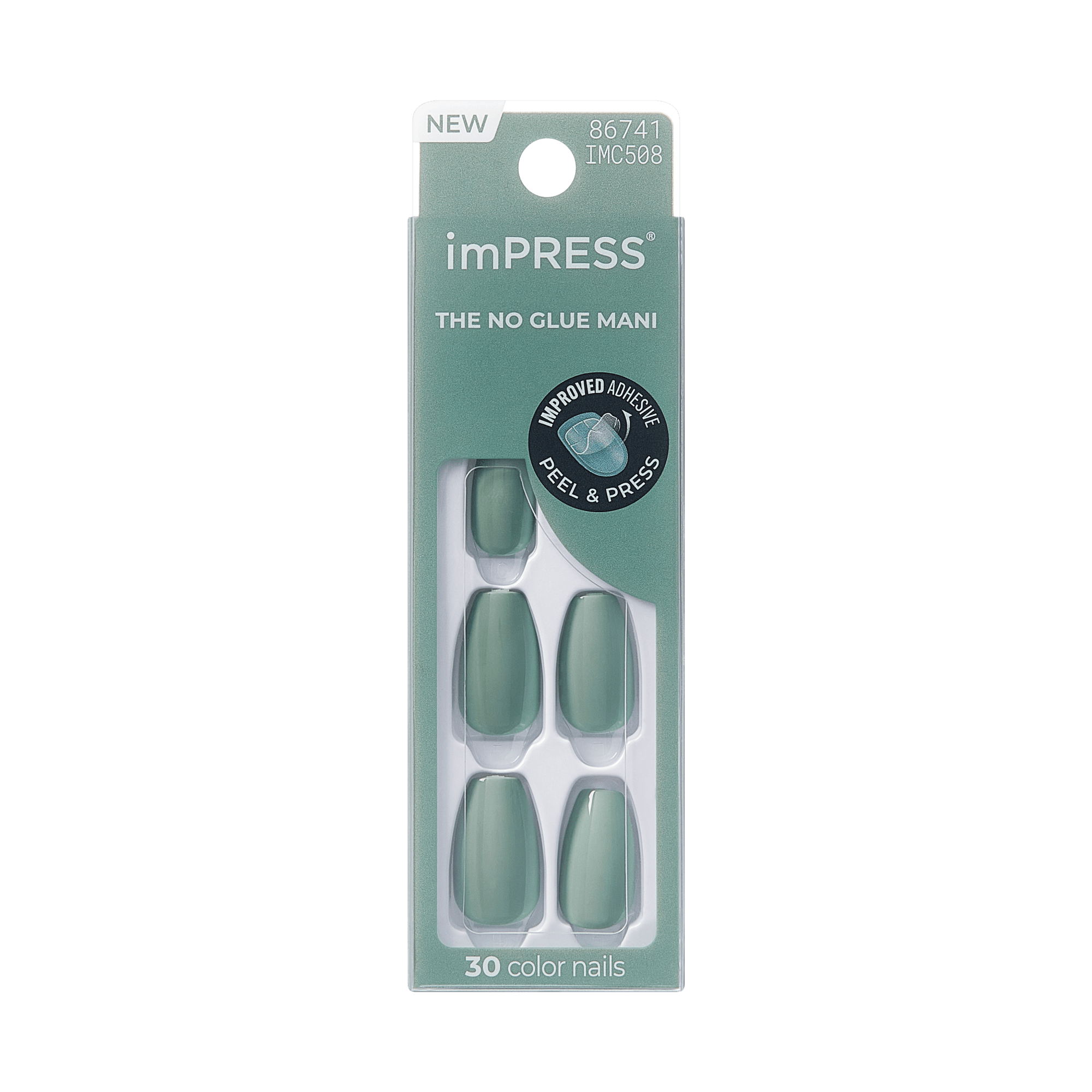 impress-color-no-glue-fake-press-on-nails-going-green-coffin-solid-green-medium- image 6