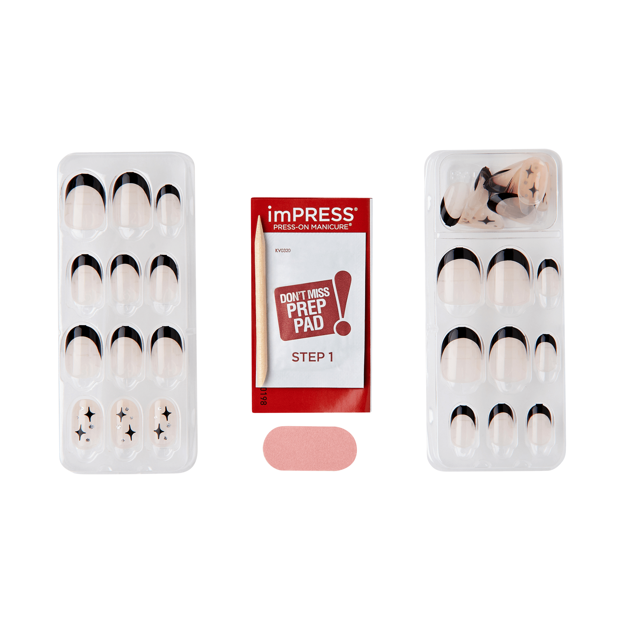 impress-design-no-glue-fake-press-on-nails-gold-ring-french-design-black-short-o image 5