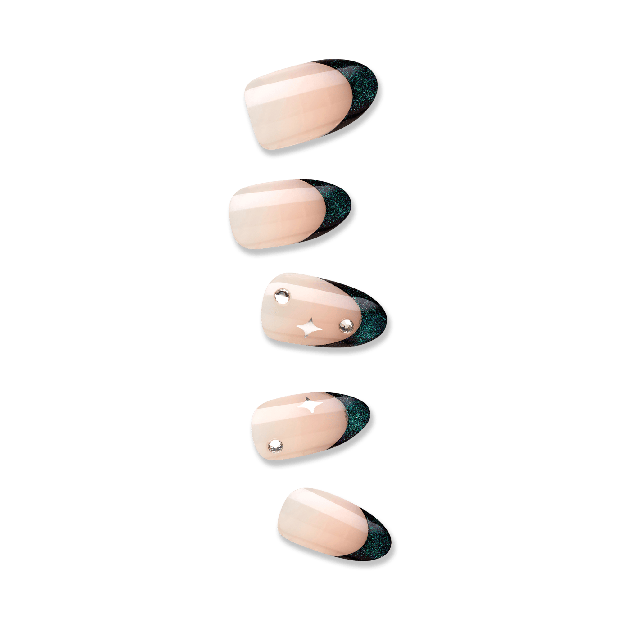 impress-premium-visions-press-on-nails-metallic-green-3d-jewel-french-almond-med image 1