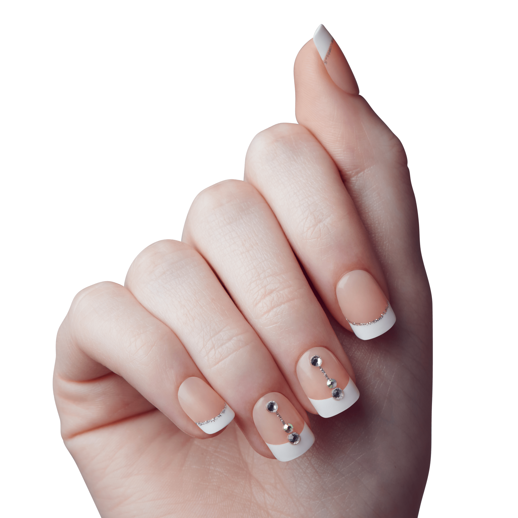 impress-falling-no-glue-press-on-nails-white-french-3d-jewel-short-squoval-30-co image 2