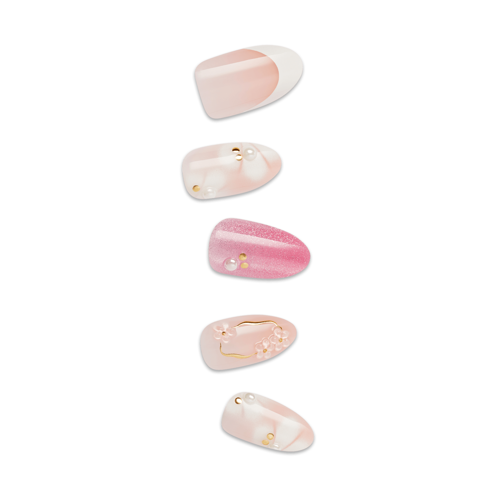 impress-design-no-glue-fake-press-on-nails-bloom-luxe-3d-jewel-design-pink-mediu image 1