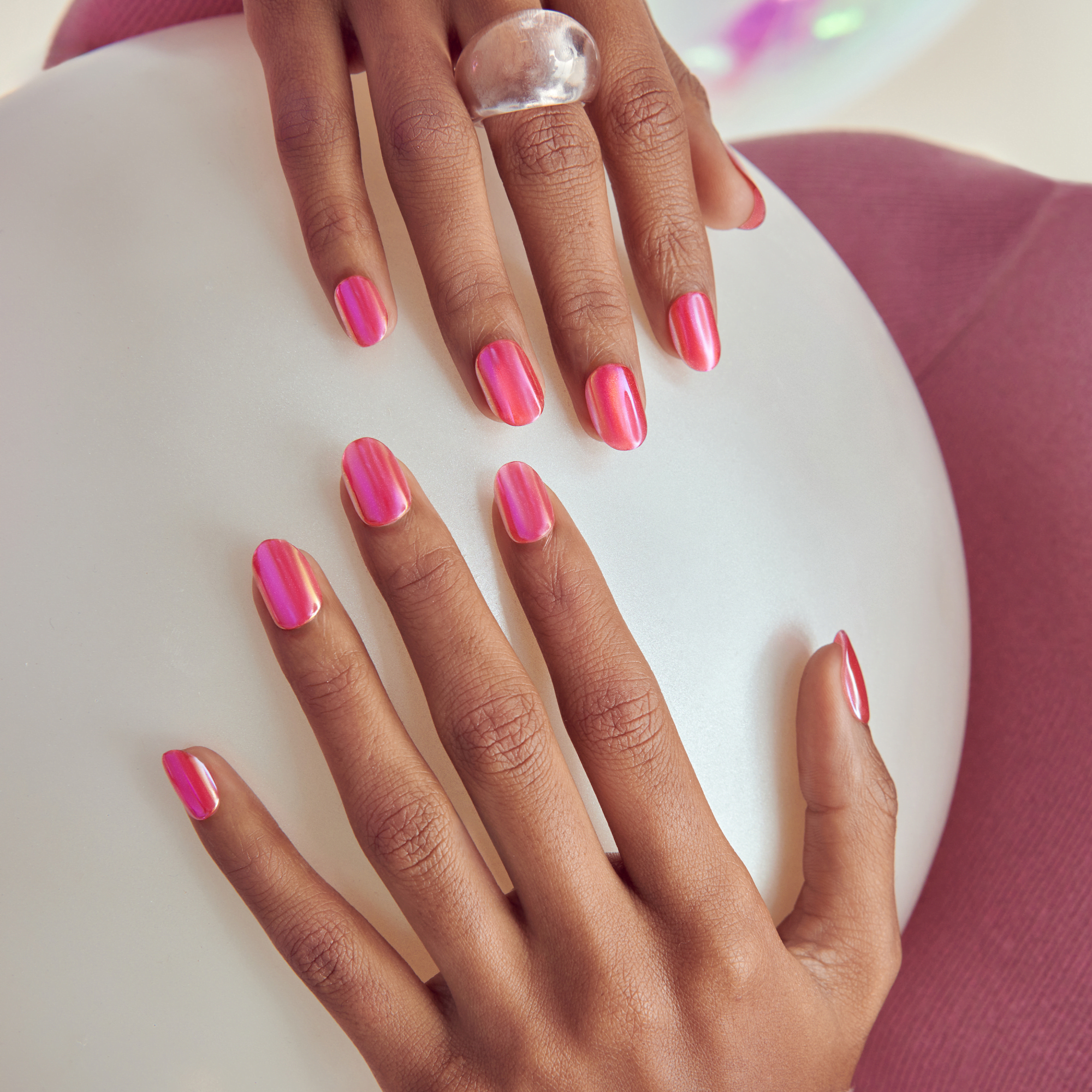 impress-colorfx-floating-no-glue-press-on-nails-pearl-effect-solid-pink-short-ov image 4