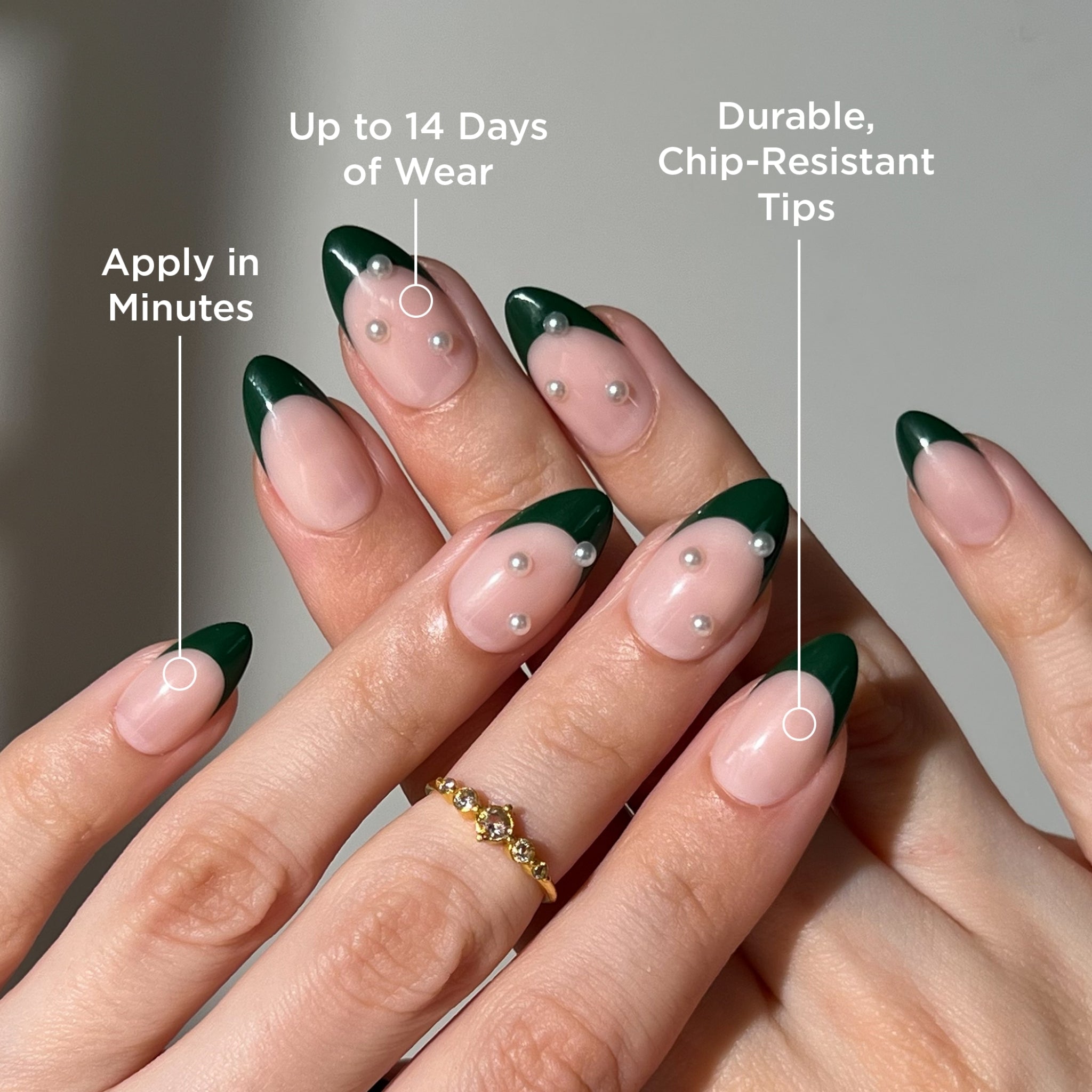 paintlab-forest-green-short-almond-press-on-nails-studded-3d-accents-deep-green image 2