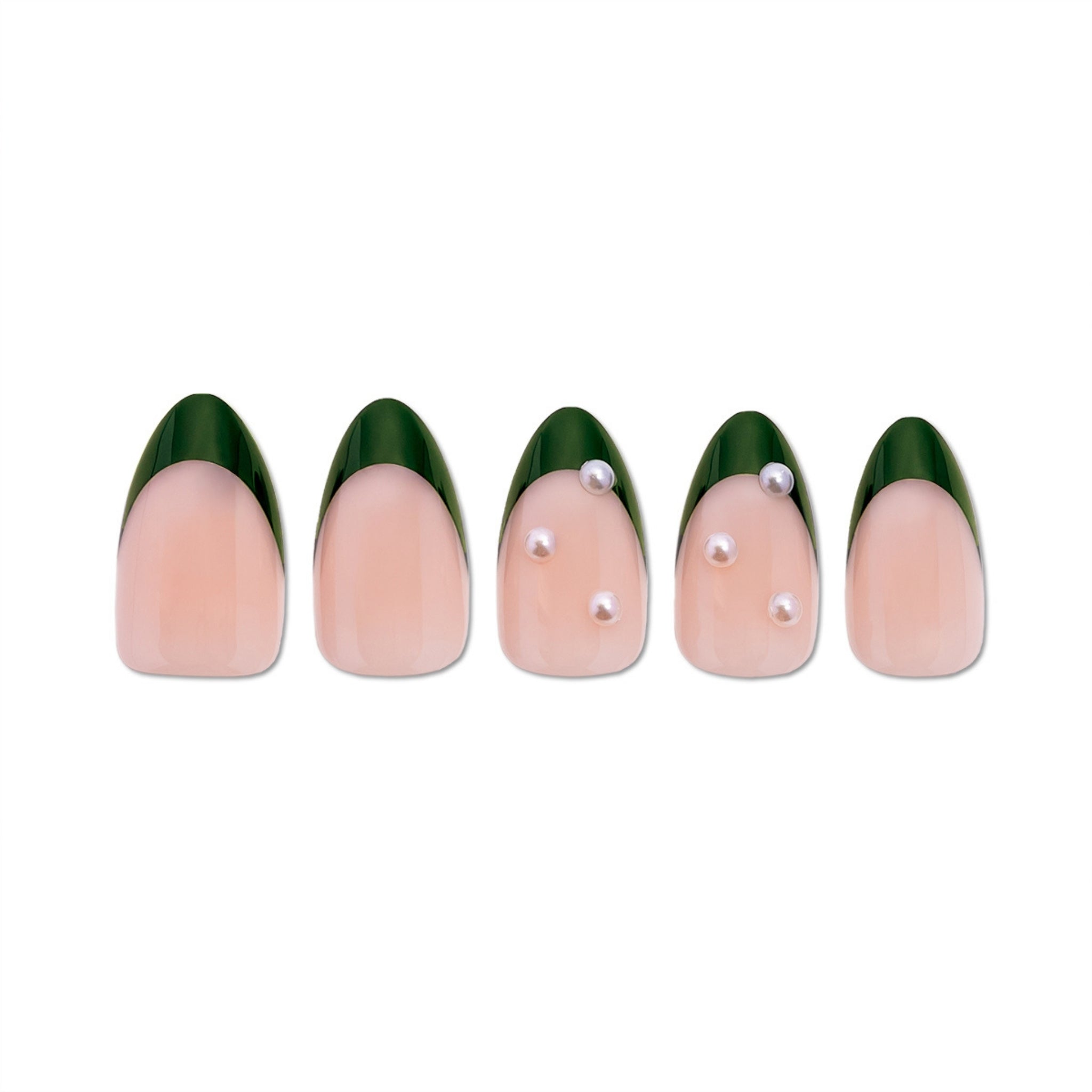 paintlab-forest-green-short-almond-press-on-nails-studded-3d-accents-deep-green image 3