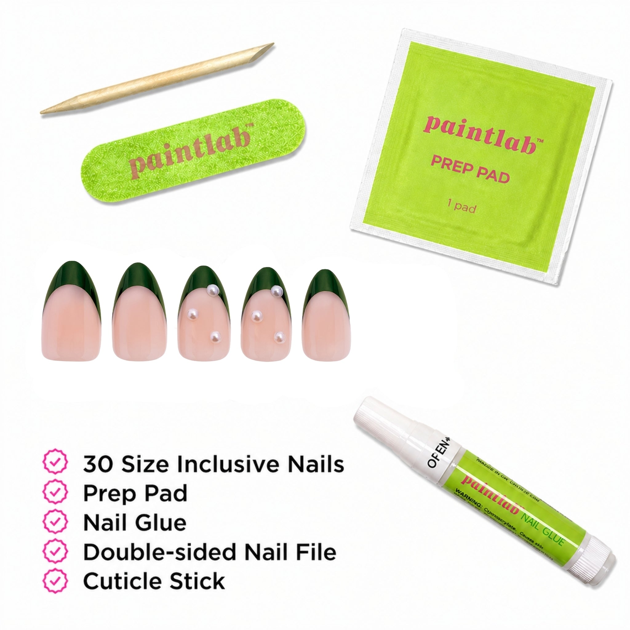 paintlab-forest-green-short-almond-press-on-nails-studded-3d-accents-deep-green image 4