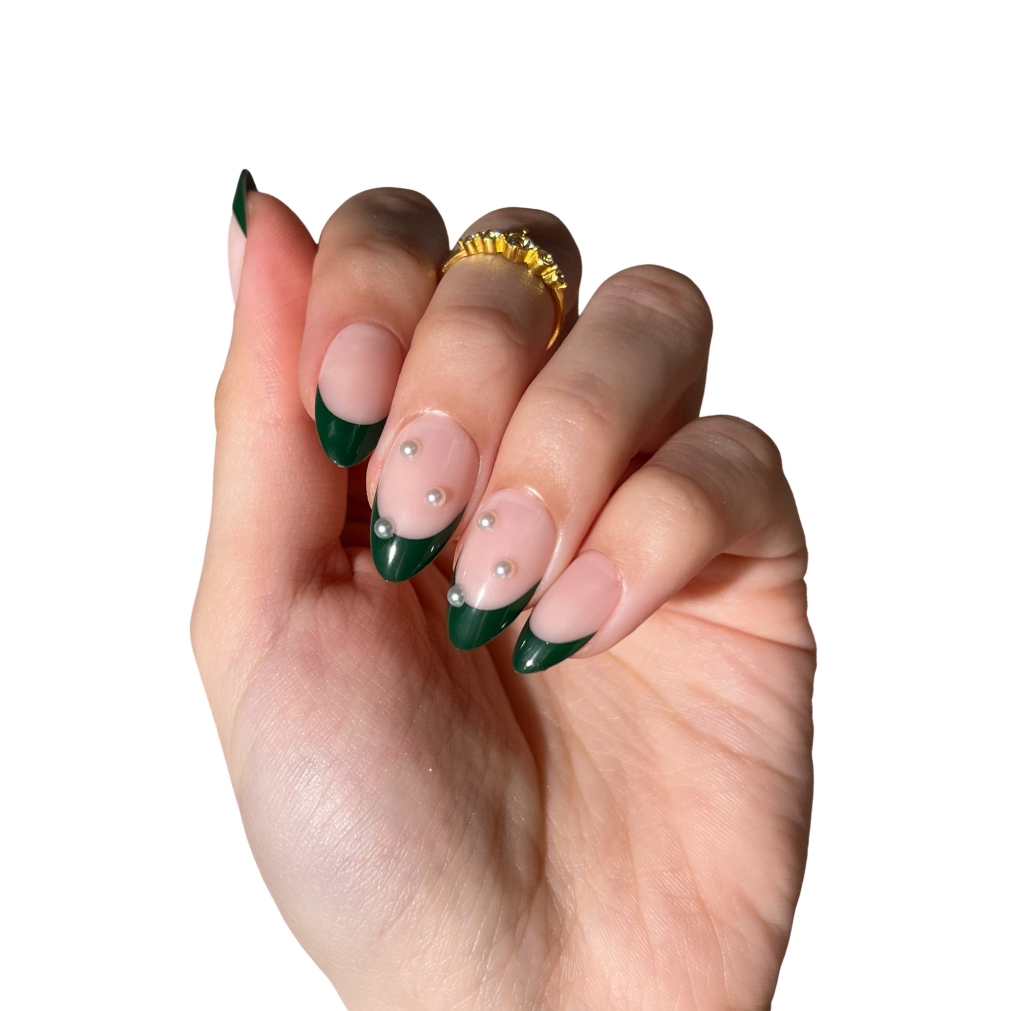 paintlab-forest-green-short-almond-press-on-nails-studded-3d-accents-deep-green image 5