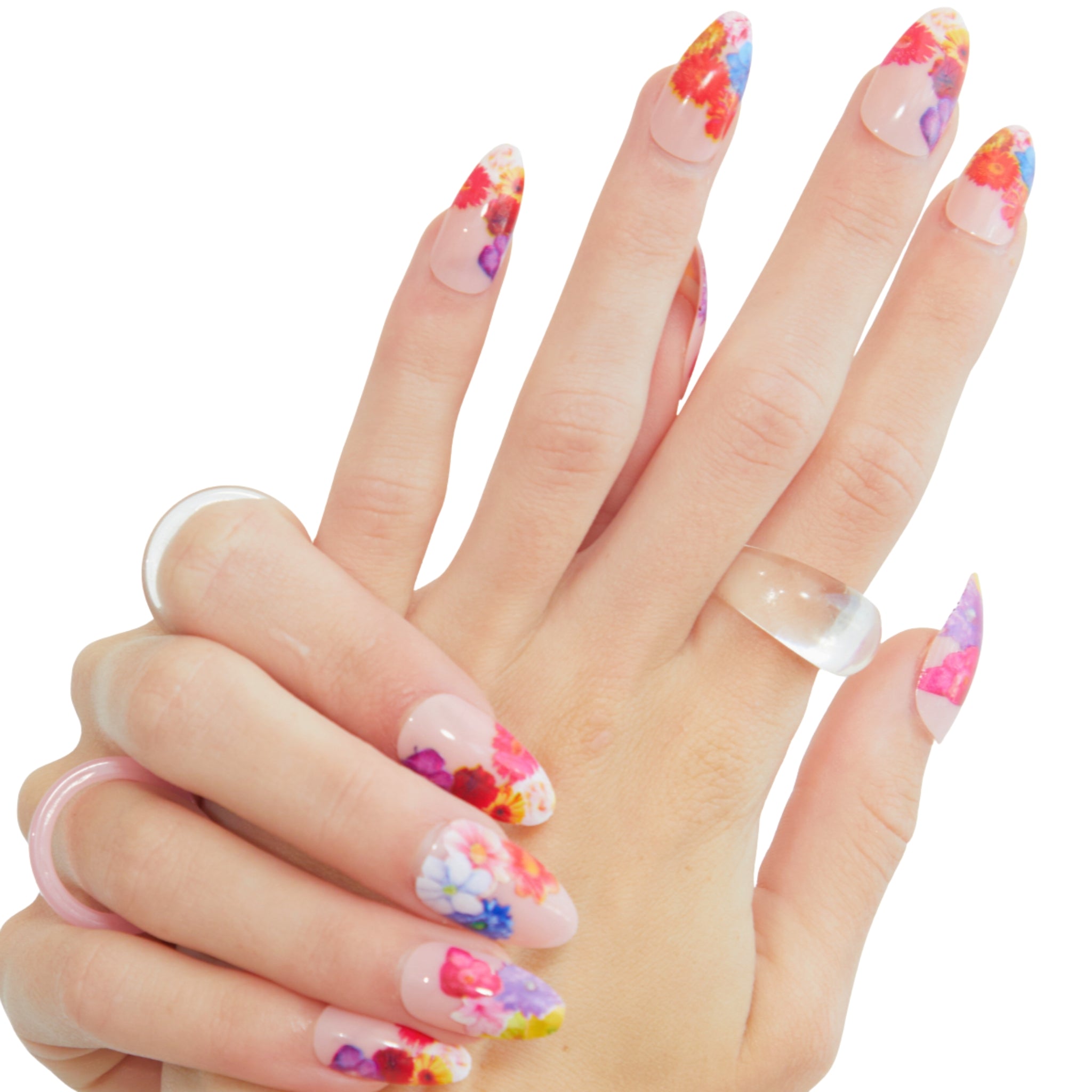 paintlab-frenchie-floral-almond-press-on-nails-spring-flowers-on-french-tips-reu image 2