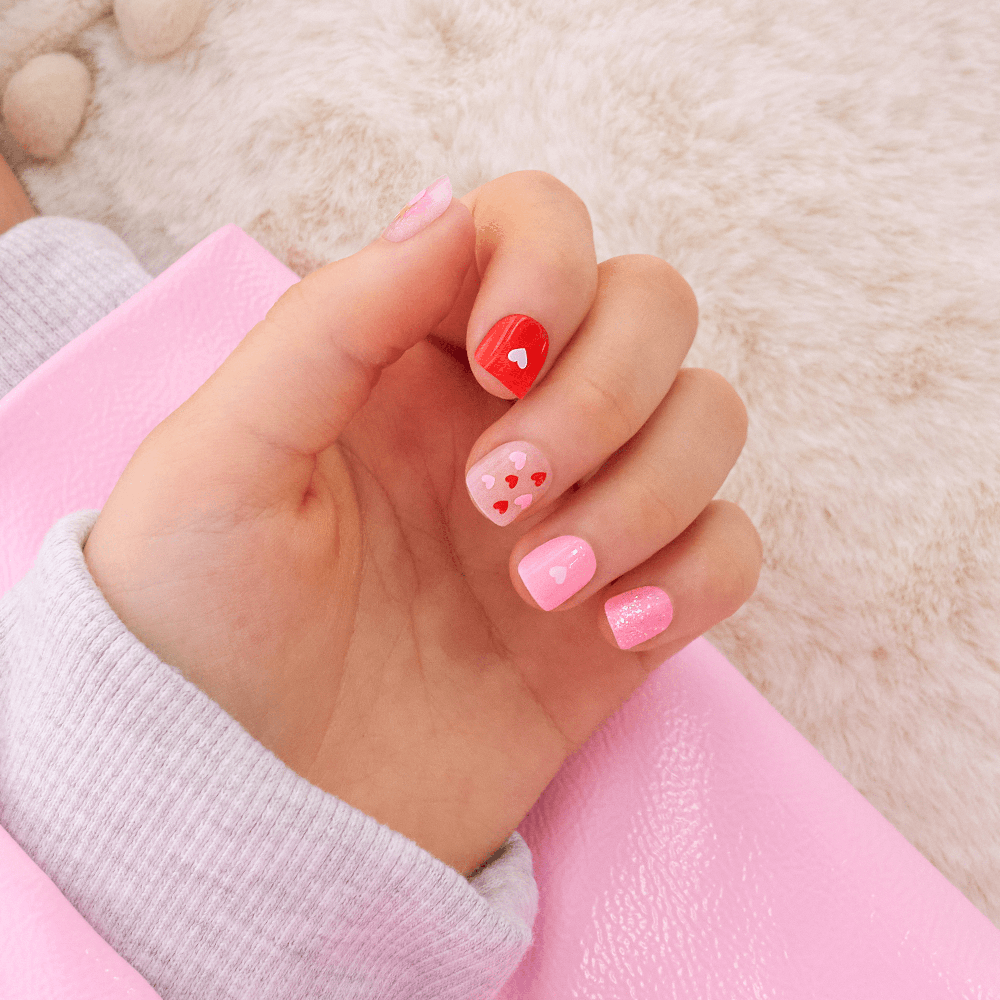 impress-kids-your-smile-press-on-nails-no-glue-multicolor-hearts-squoval-20-coun image 2