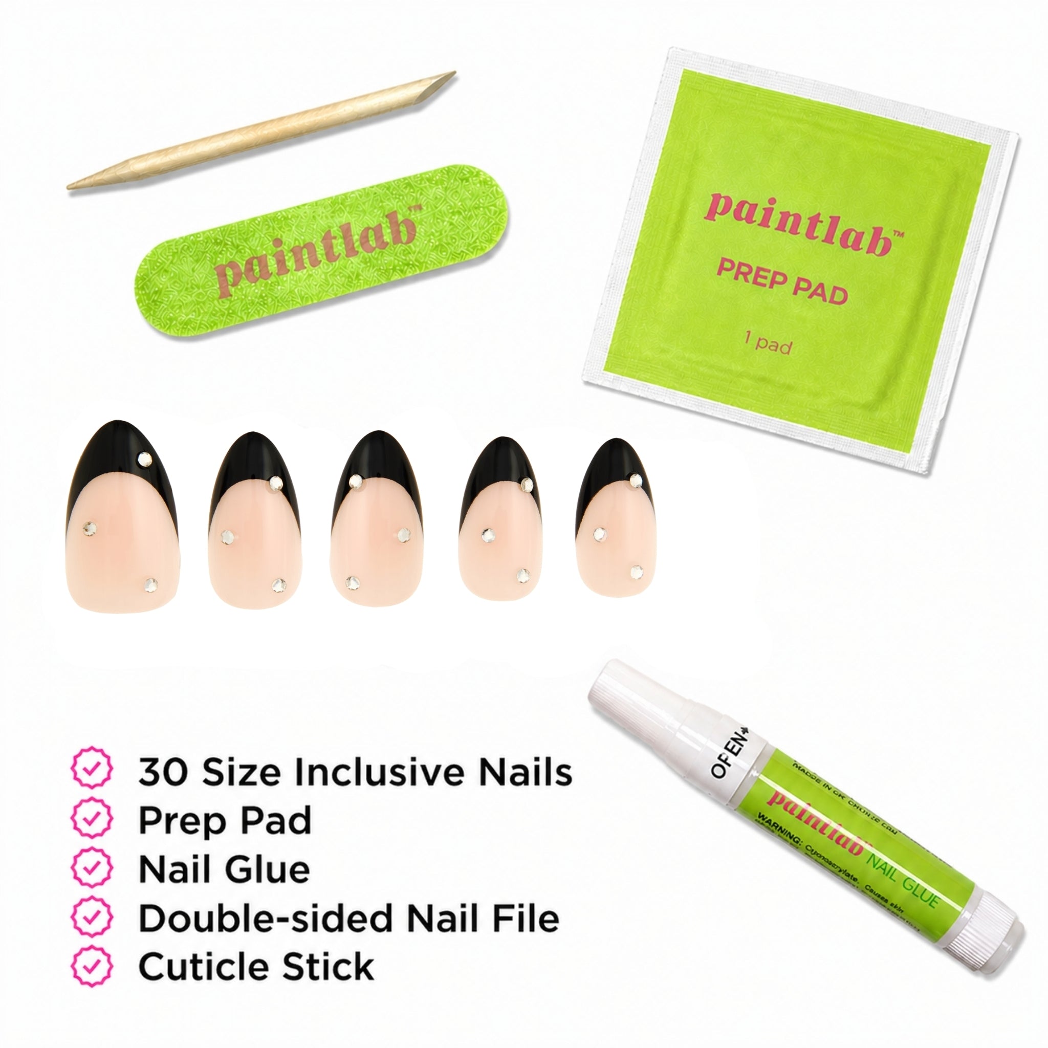 paintlab-glam-noir-short-almond-press-on-nails-with-3d-accents image 4