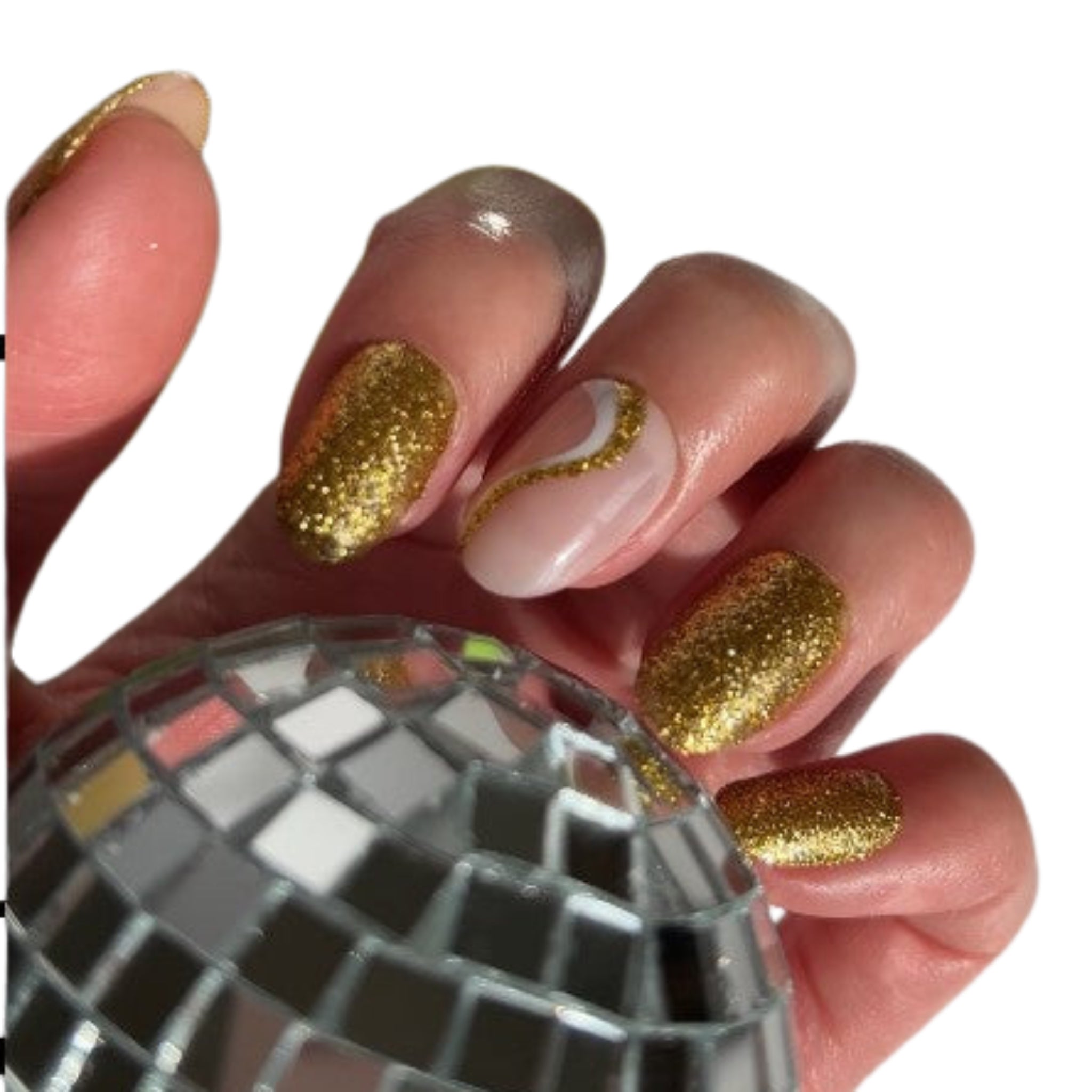 paintlab-glitter-gold-oval-press-on-nails-24pcs-party-nails-with-rich-golden-gli image 2