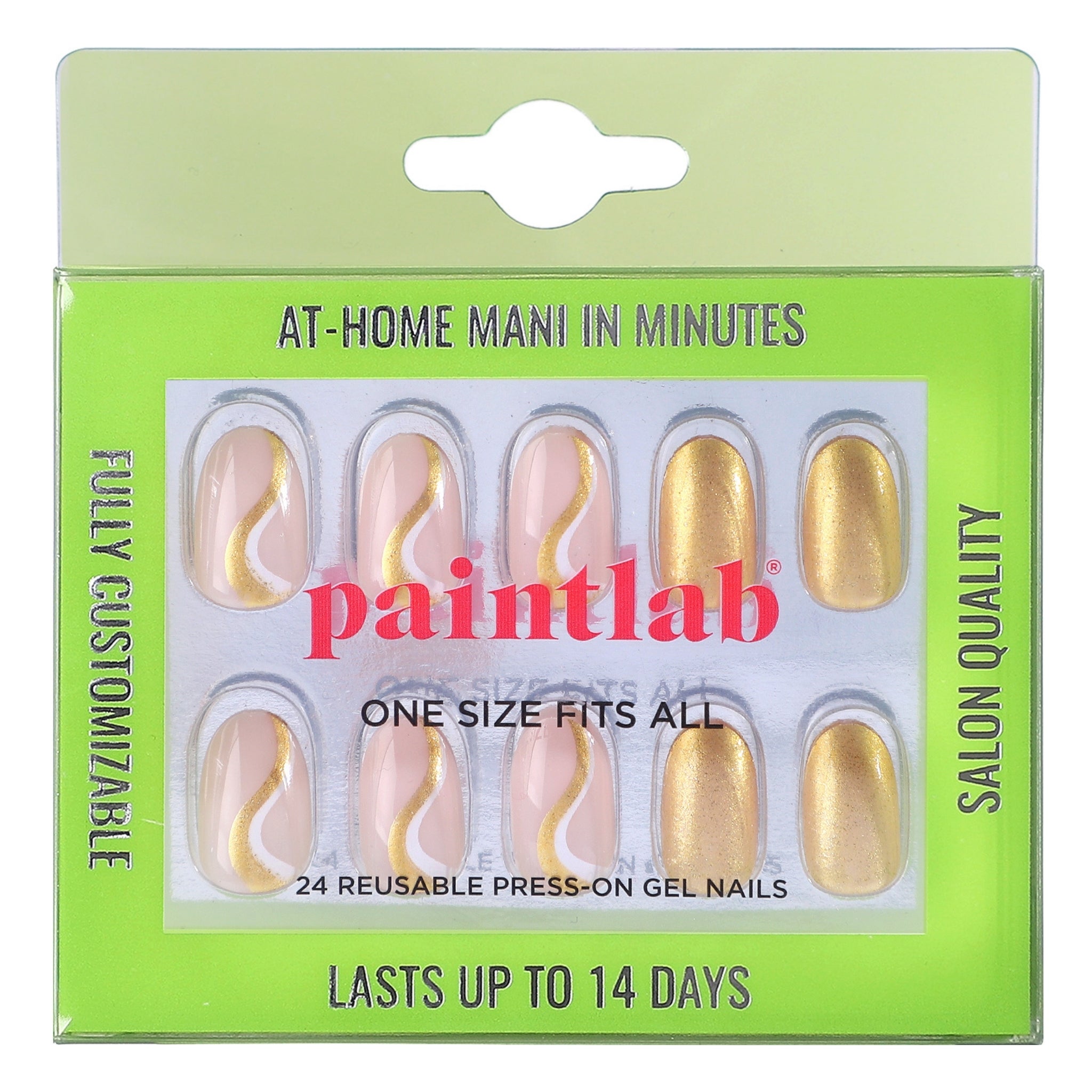 paintlab-glitter-gold-oval-press-on-nails-24pcs-party-nails-with-rich-golden-gli image 1