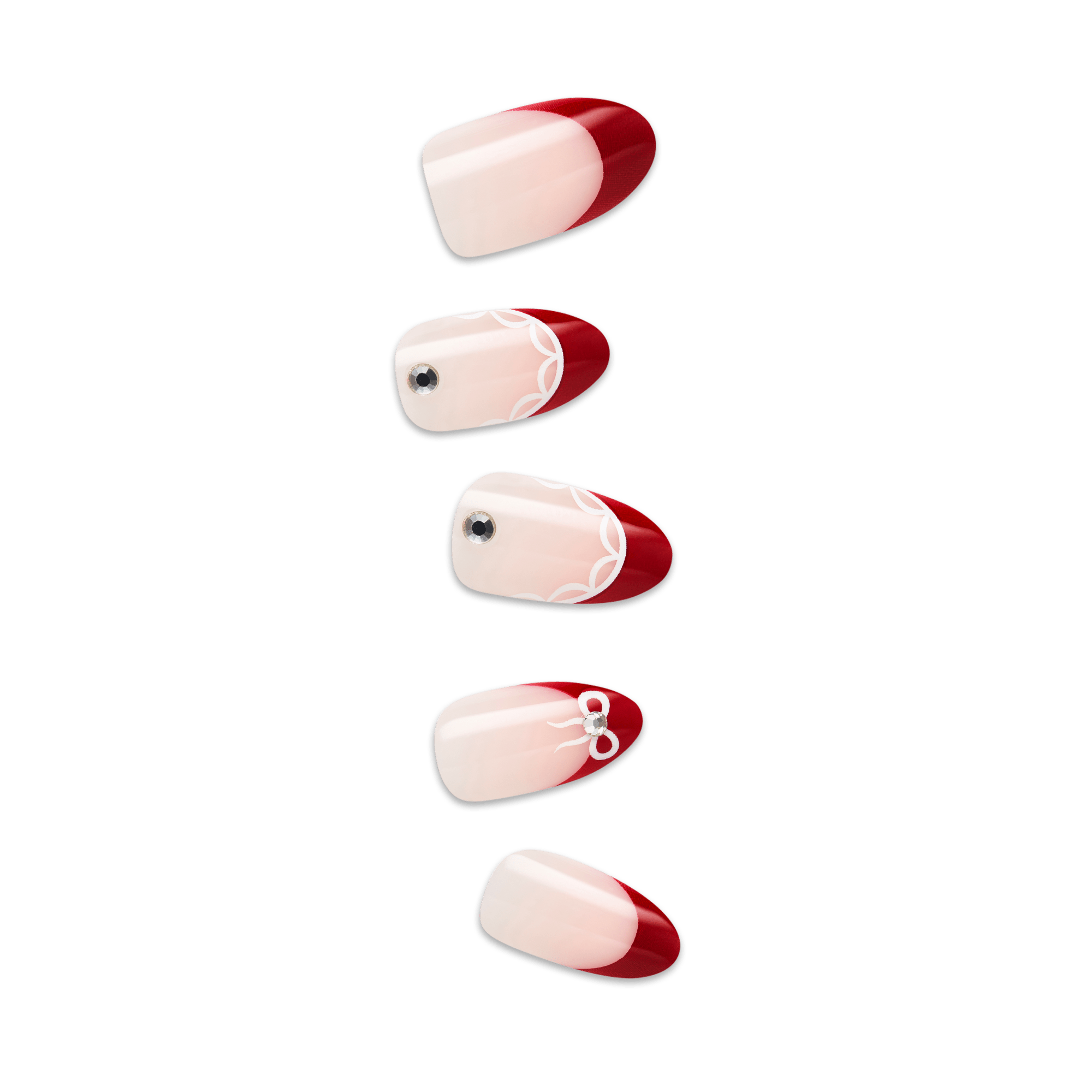 impress-design-no-glue-fake-press-on-nails-buzz-french-red-medium-almond-manicur image 1