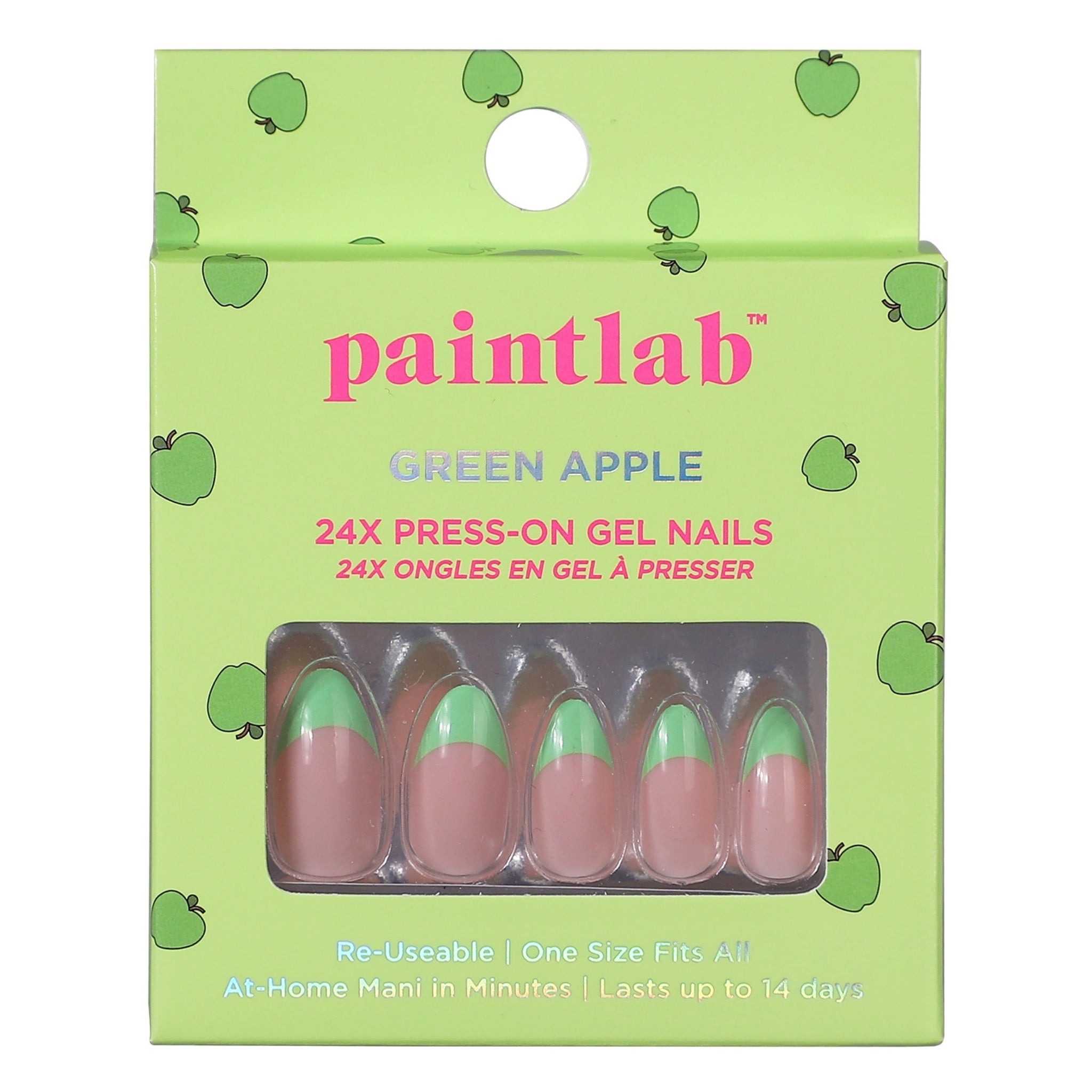 paintlab-green-apple-almond-press-on-nails-with-vibrant-green-french-tips image 1