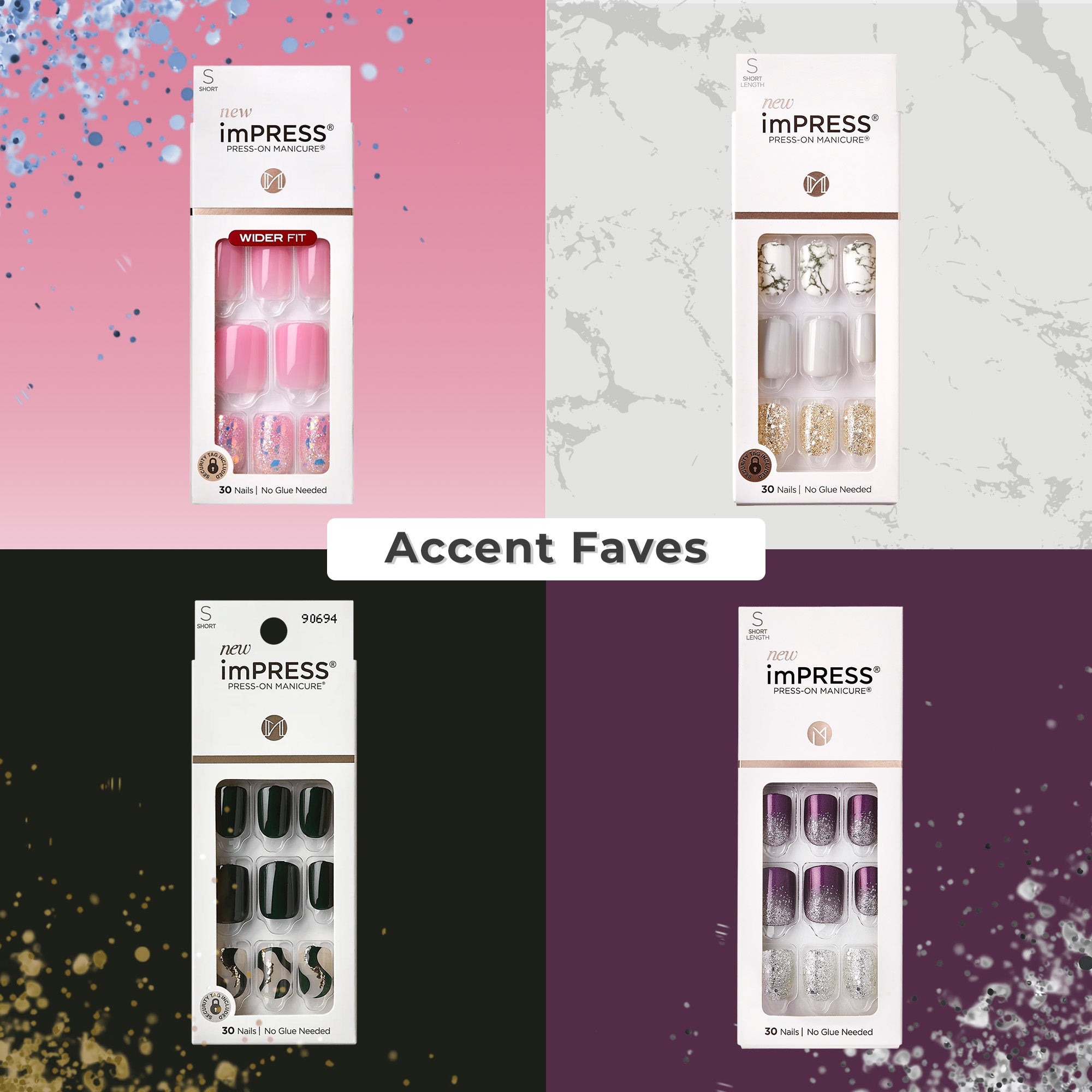 impress-design-press-on-nails-bundle-accent-faves-4-short-manis-with-detailed-ac image 1