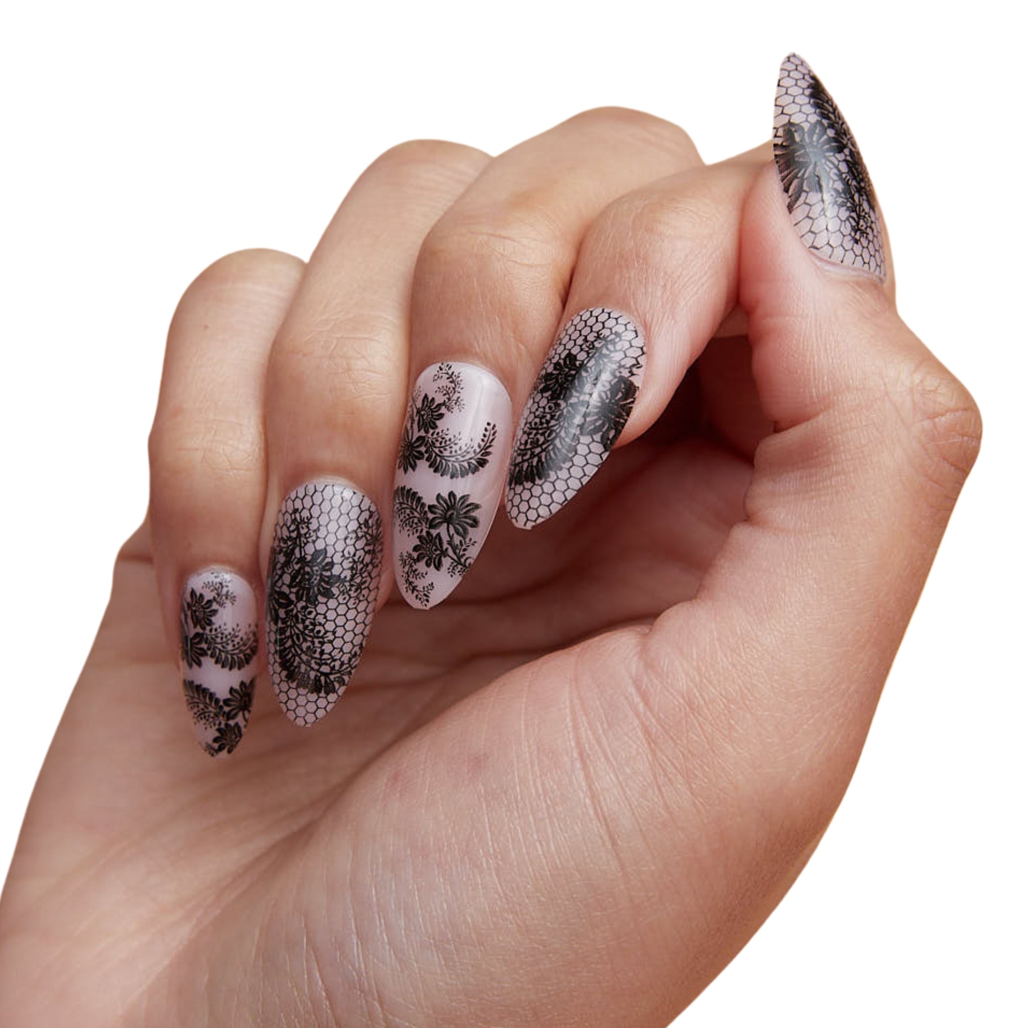 paintlab-lacey-short-almond-press-on-nails-delicate-lace-pattern image 2