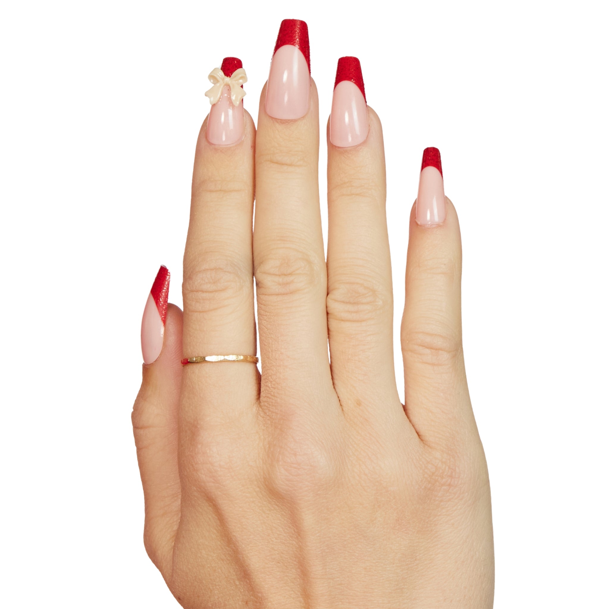 paintlab-lovely-red-coffin-press-on-nails-elegant-red-with-3d-accents image 2