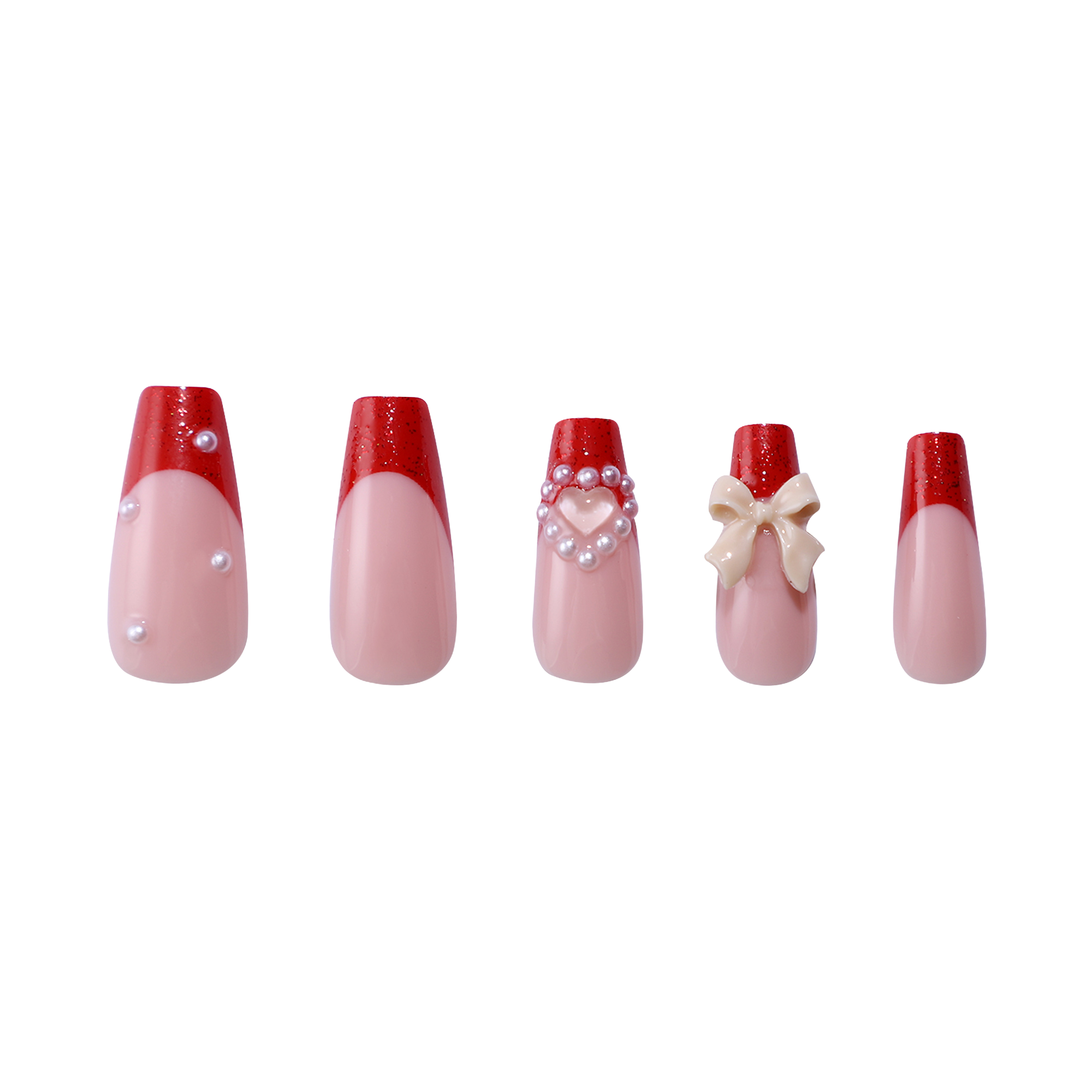 paintlab-lovely-red-coffin-press-on-nails-elegant-red-with-3d-accents image 3