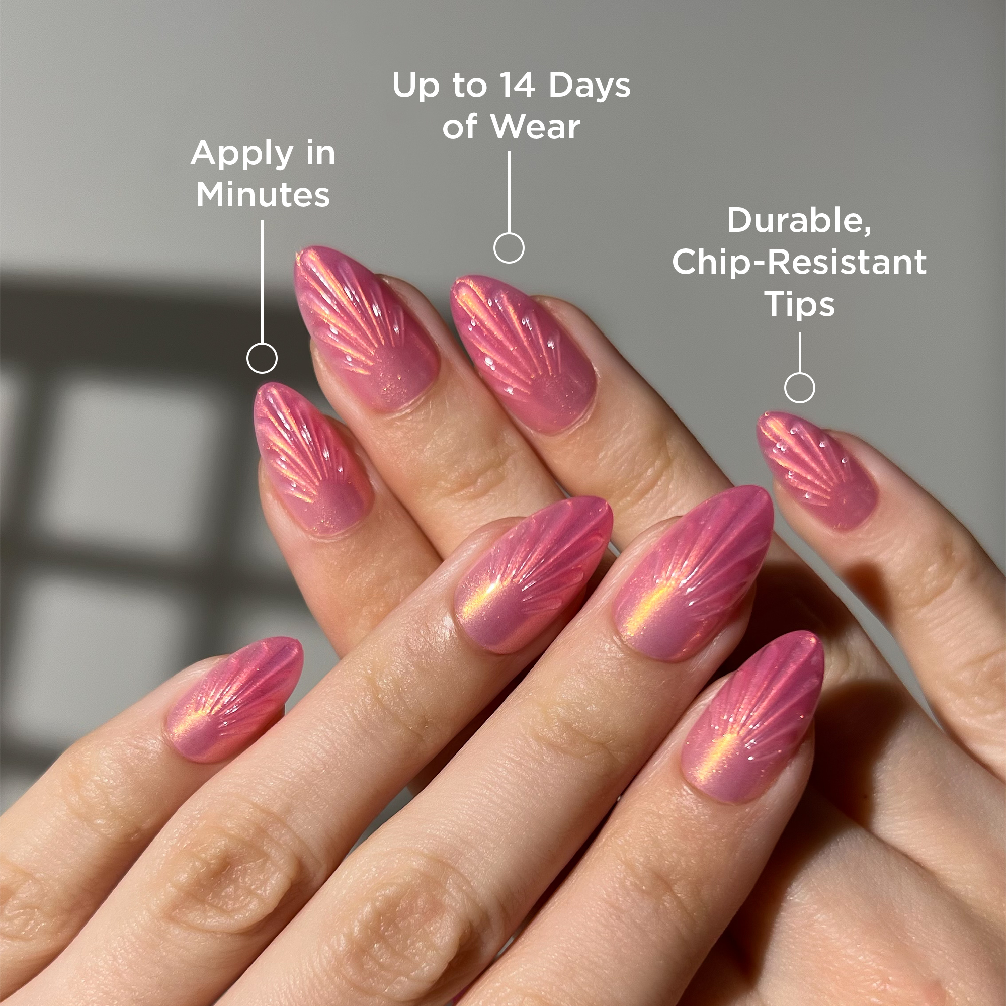 paintlab-mermaid-shell-short-almond-press-on-nails-iridescent-chrome-false-nails image 2