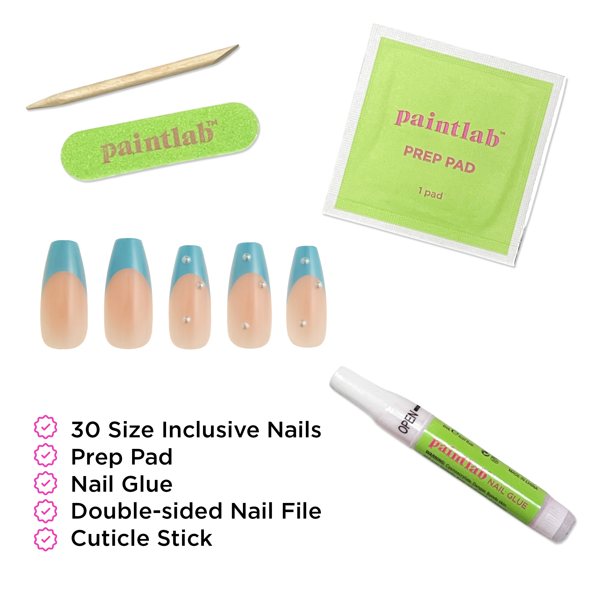 paintlab-moonlit-periwinkle-sleek-coffin-press-on-nails-bridal-3d-accent-french- image 4