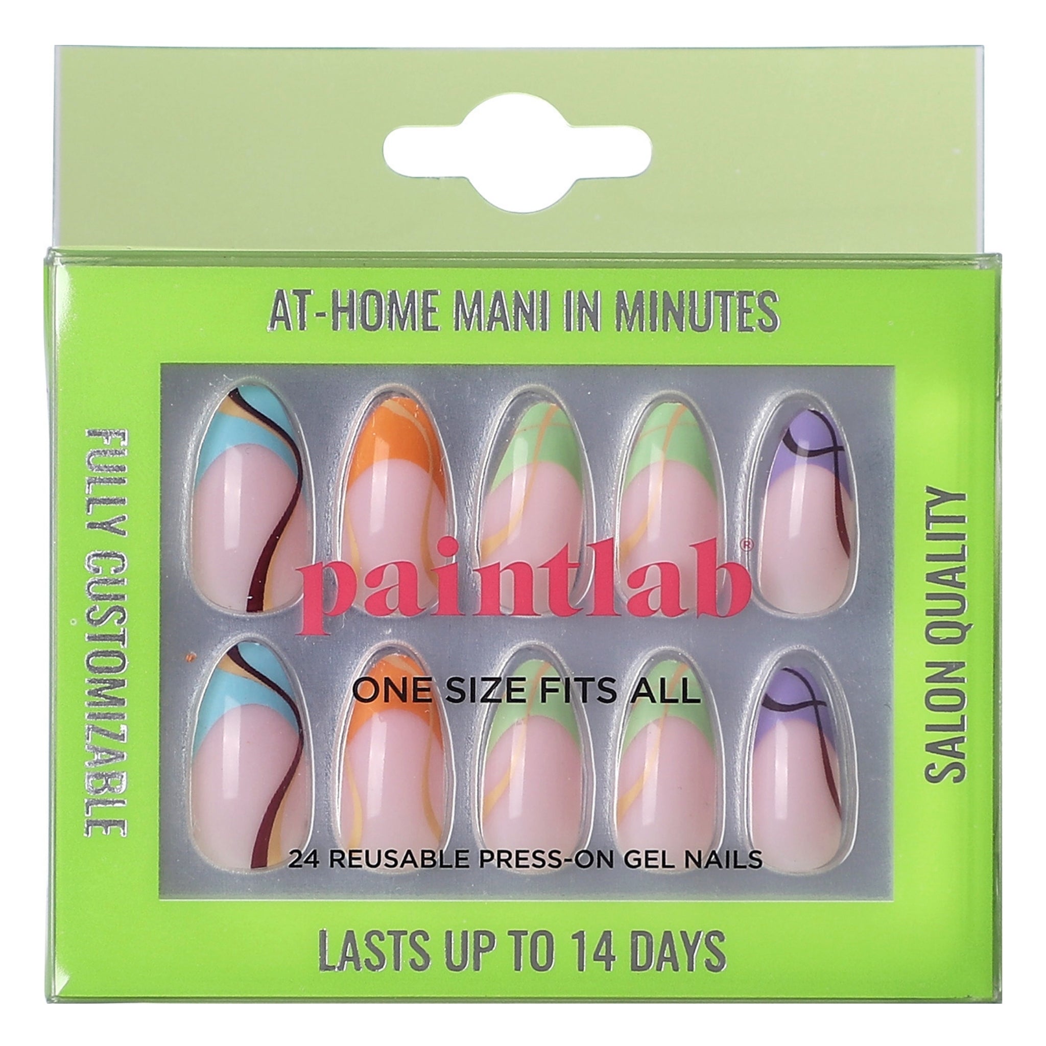 paintlab-multi-tie-medium-almond-press-on-nails-colorful-tie-dye-false-nails image 1