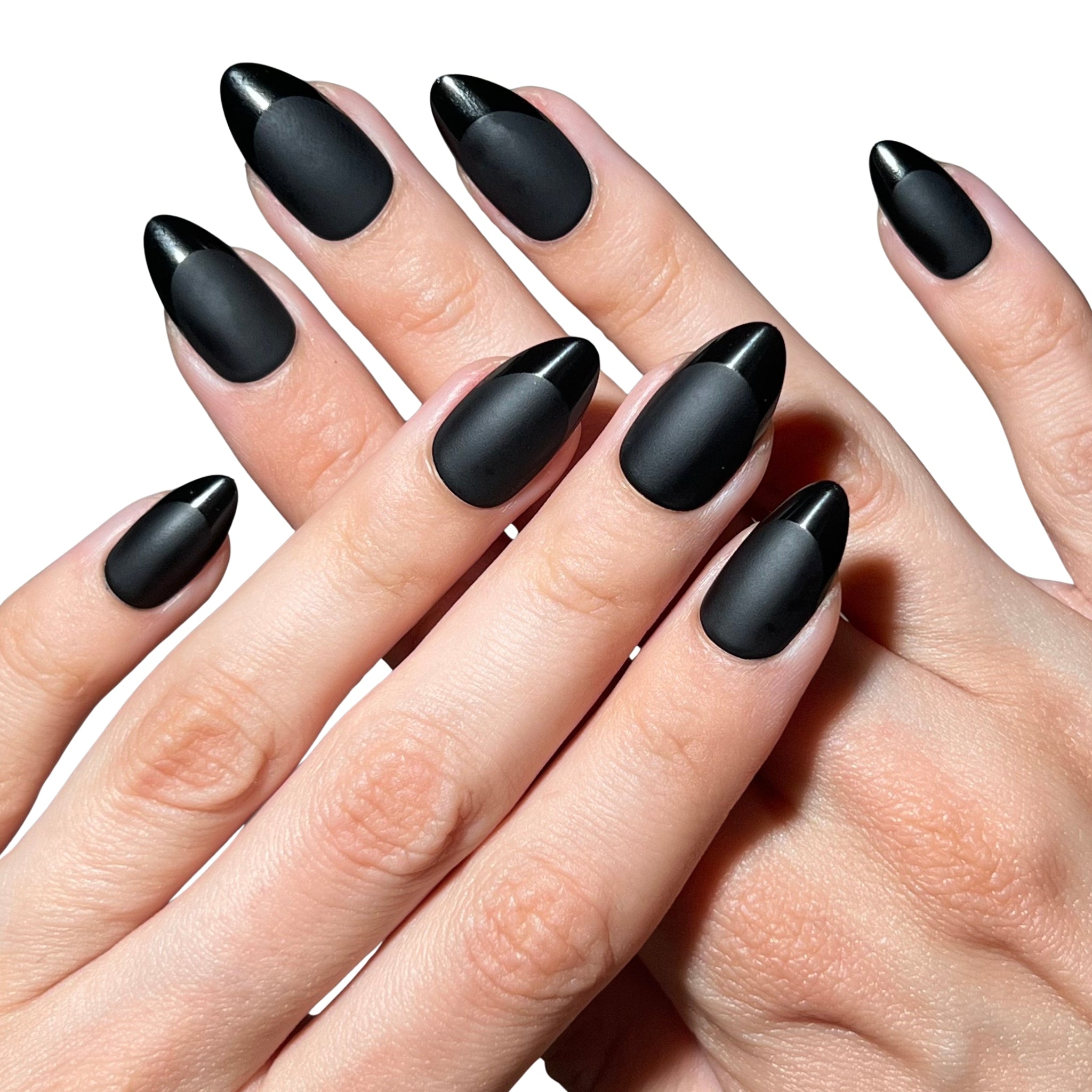 paintlab-noir-matte-almond-press-on-nails-velvety-matte-black-short-almond-false image 2