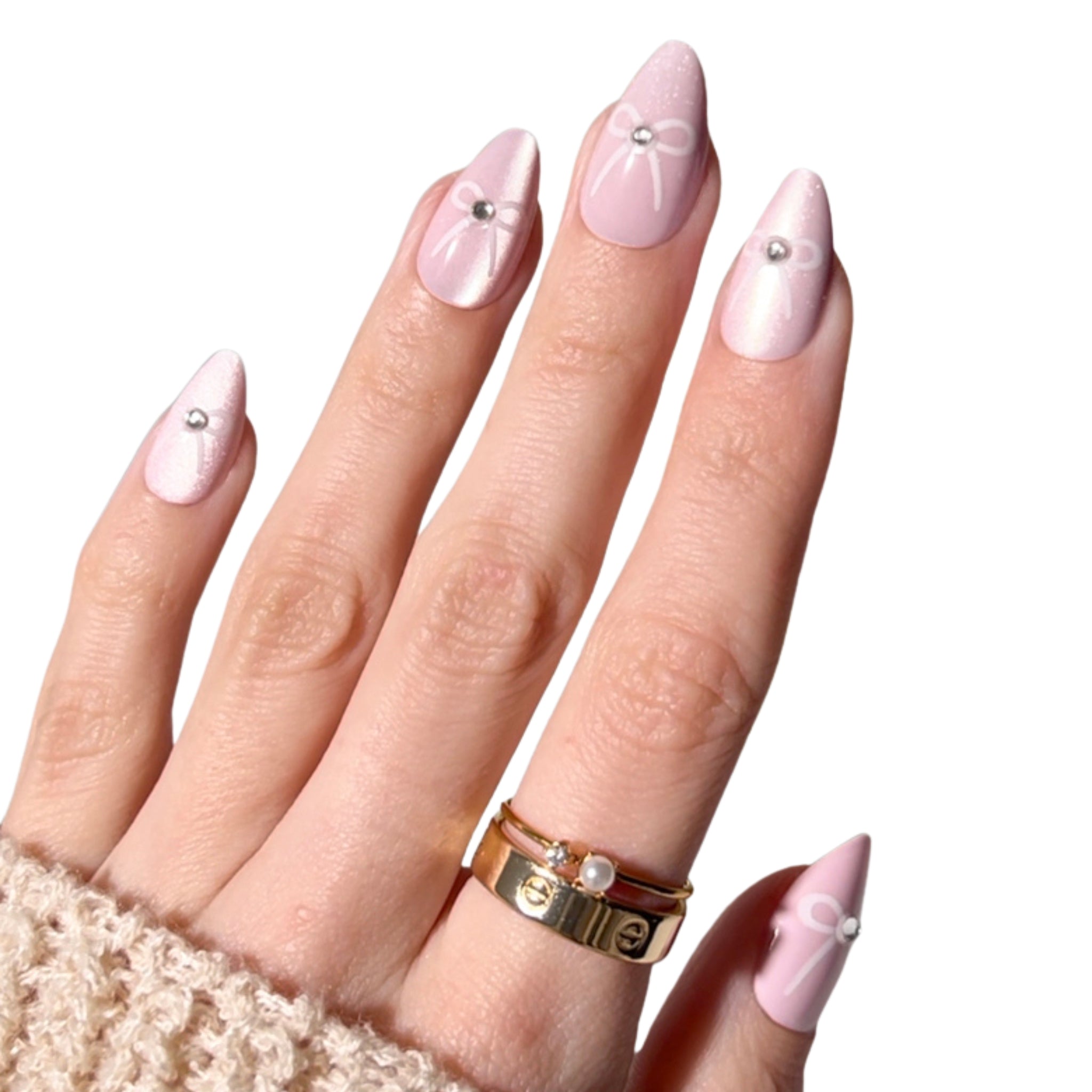 paintlab-pink-coquette-short-almond-press-on-nails-soft-pink-with-3d-bows image 2