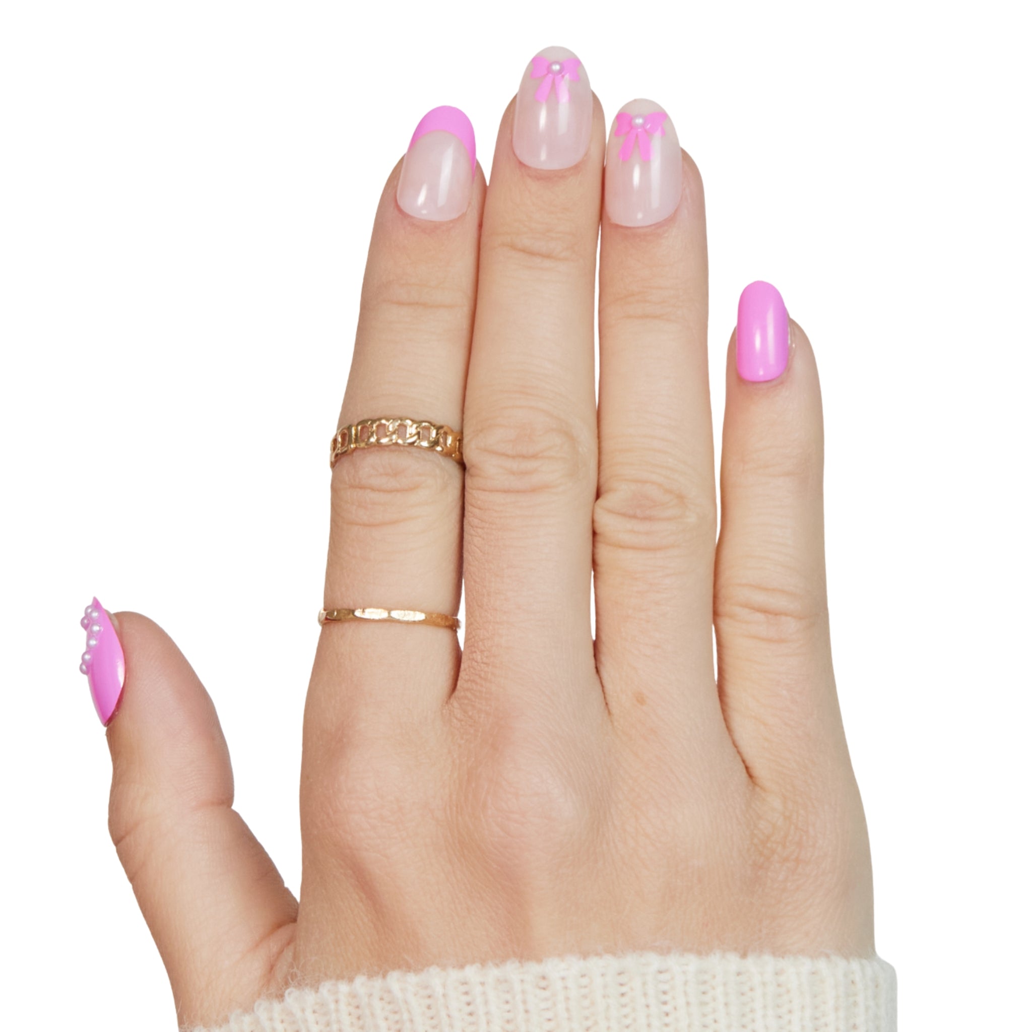 paintlab-pink-romance-oval-press-on-nails-romantic-french-tip-false-nails image 2