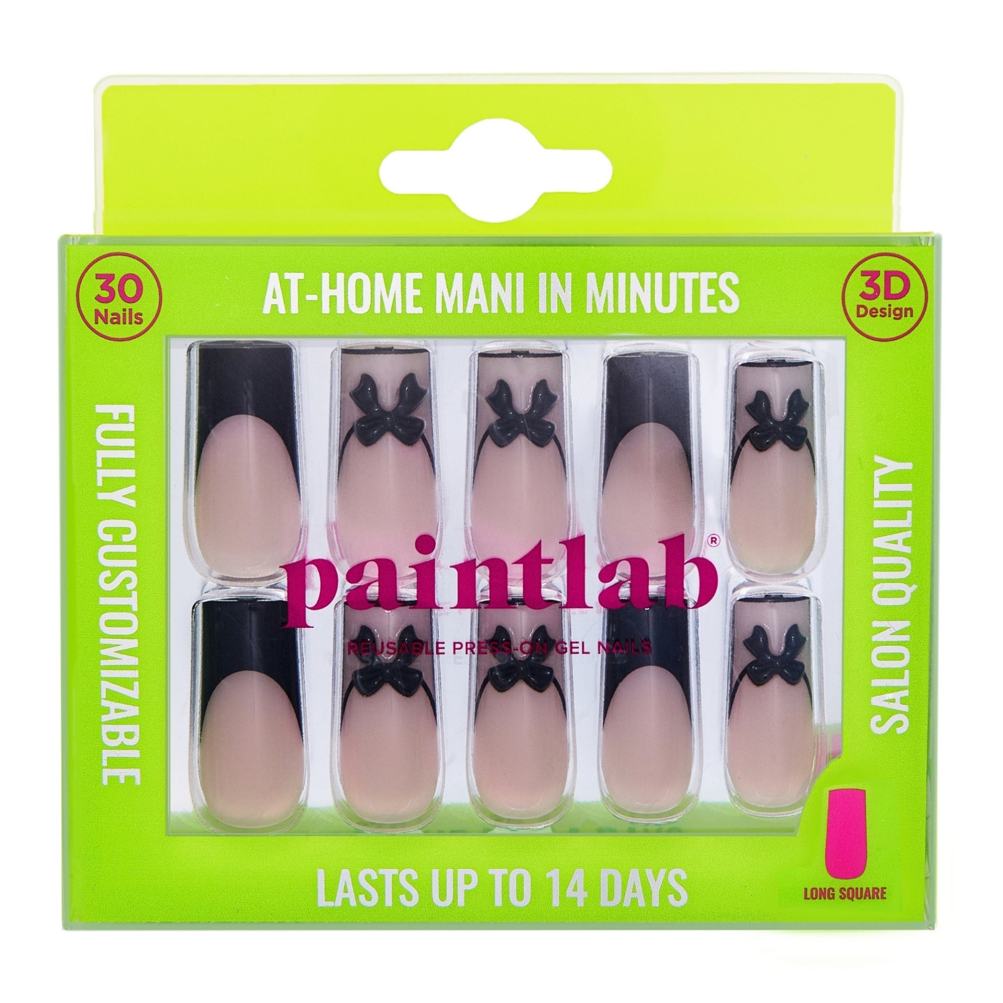 paintlab-pin-up-long-square-press-on-nails-3d-bow-french-tips image 1