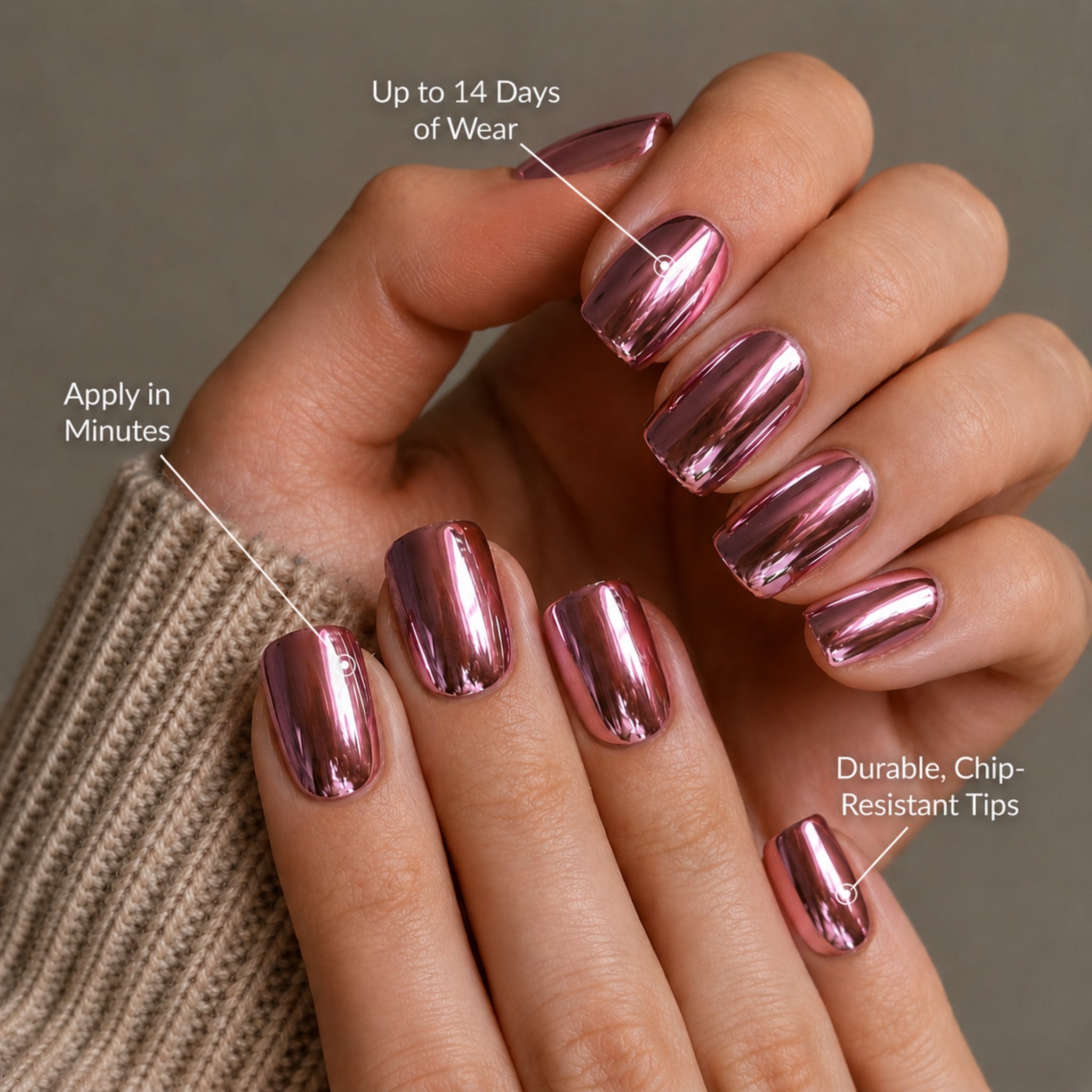 paintlab-rose-chrome-short-square-press-on-nails-mirror-chrome-finish image 2