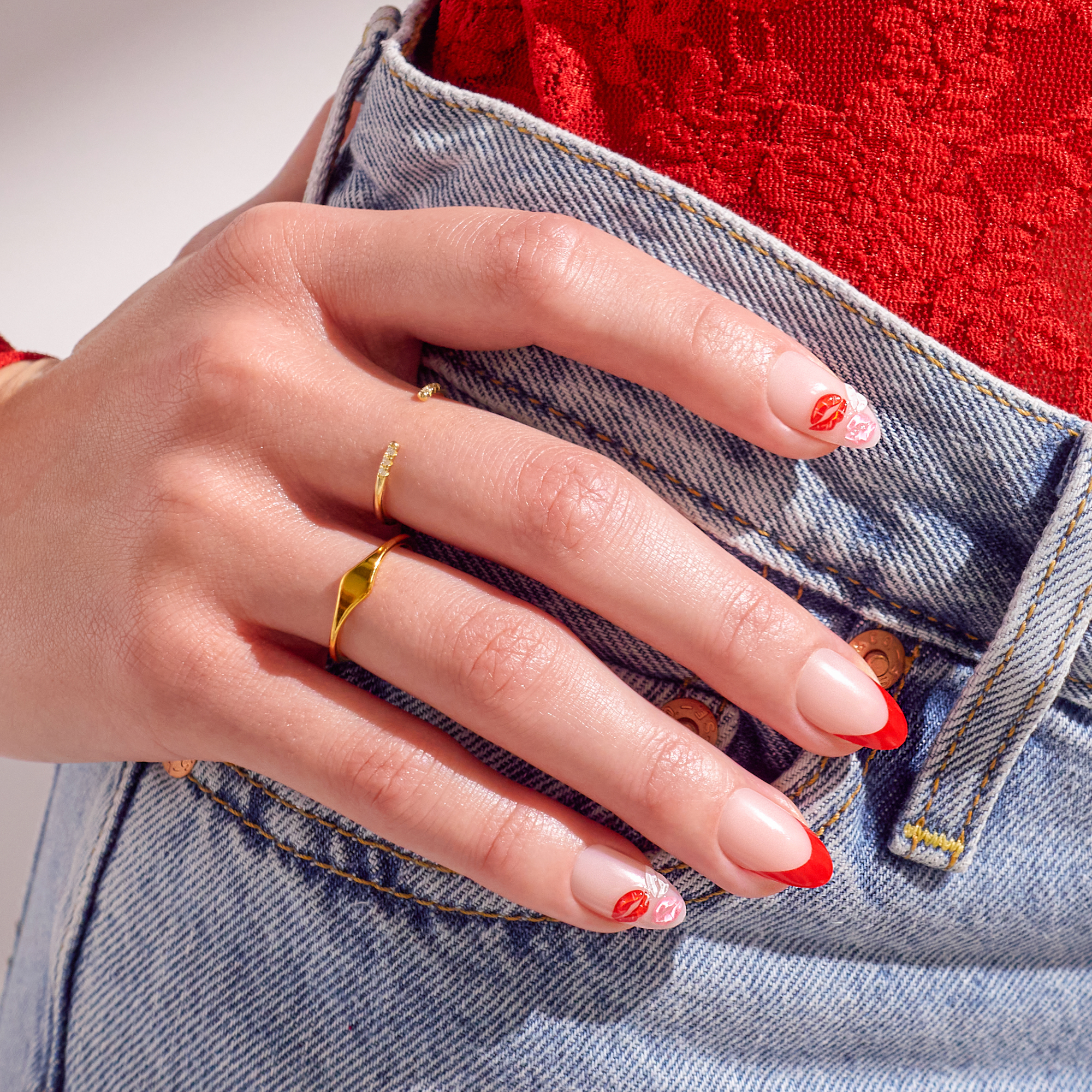 impress-no-glue-press-on-nails-lover-3d-lip-print-french-design-red-pink-medium- image 2