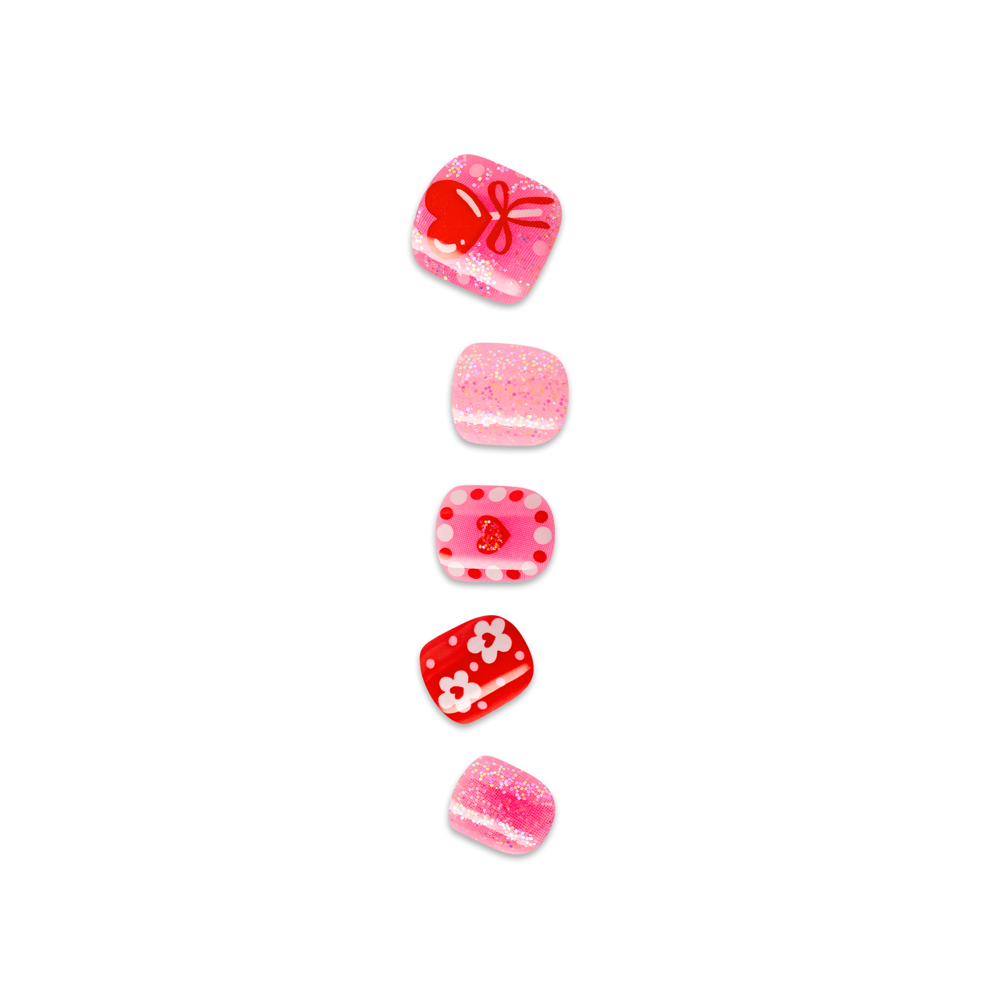 impress-kids-no-glue-press-on-nails-candy-heart-design-red-pink-squoval-20-nails image 1