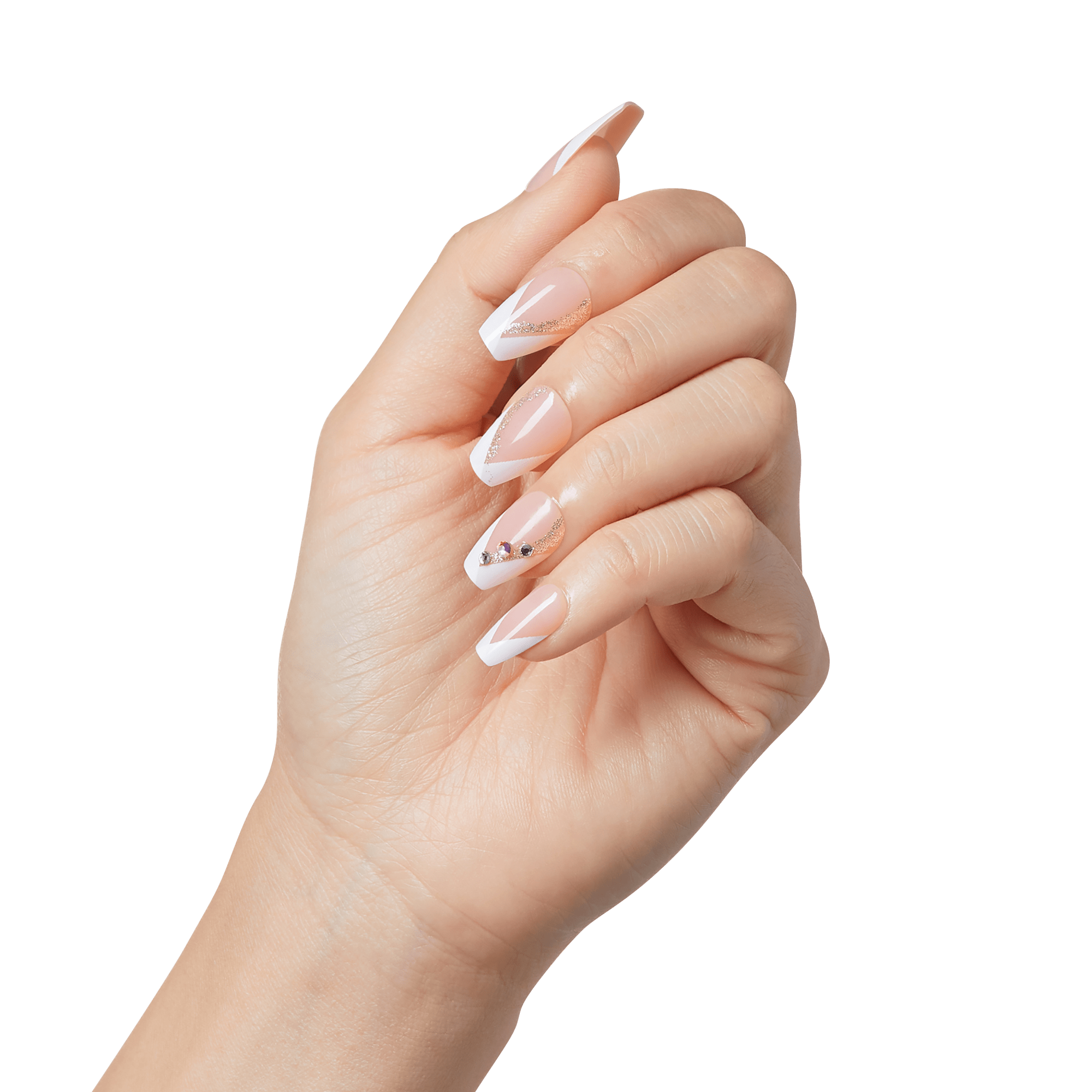 impress-french-no-glue-fake-press-on-nails-glimpse-3d-jewel-french-white-medium- image 4