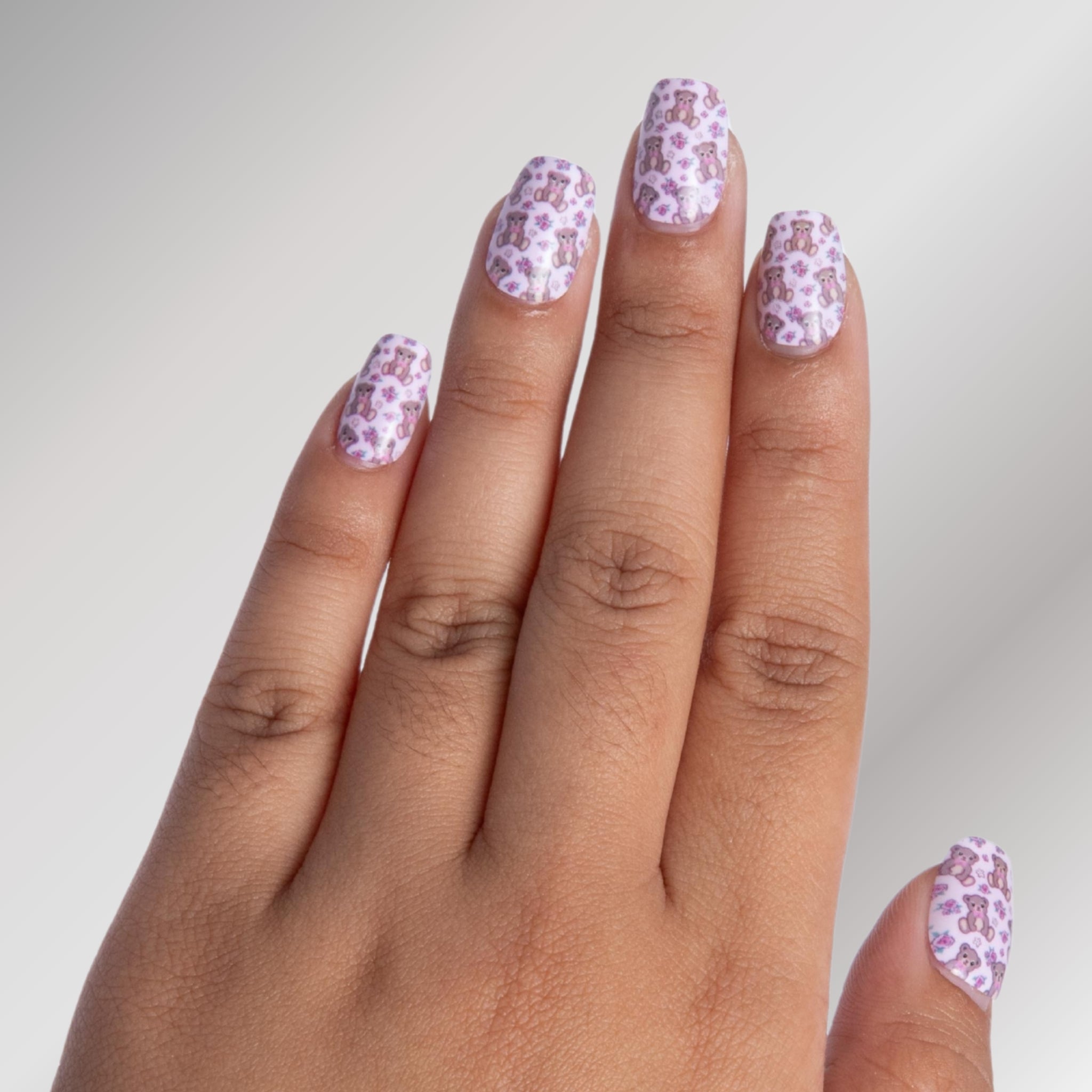 paintlab-teddy-bear-squoval-press-on-nails-cozy-brown-bear-print image 4