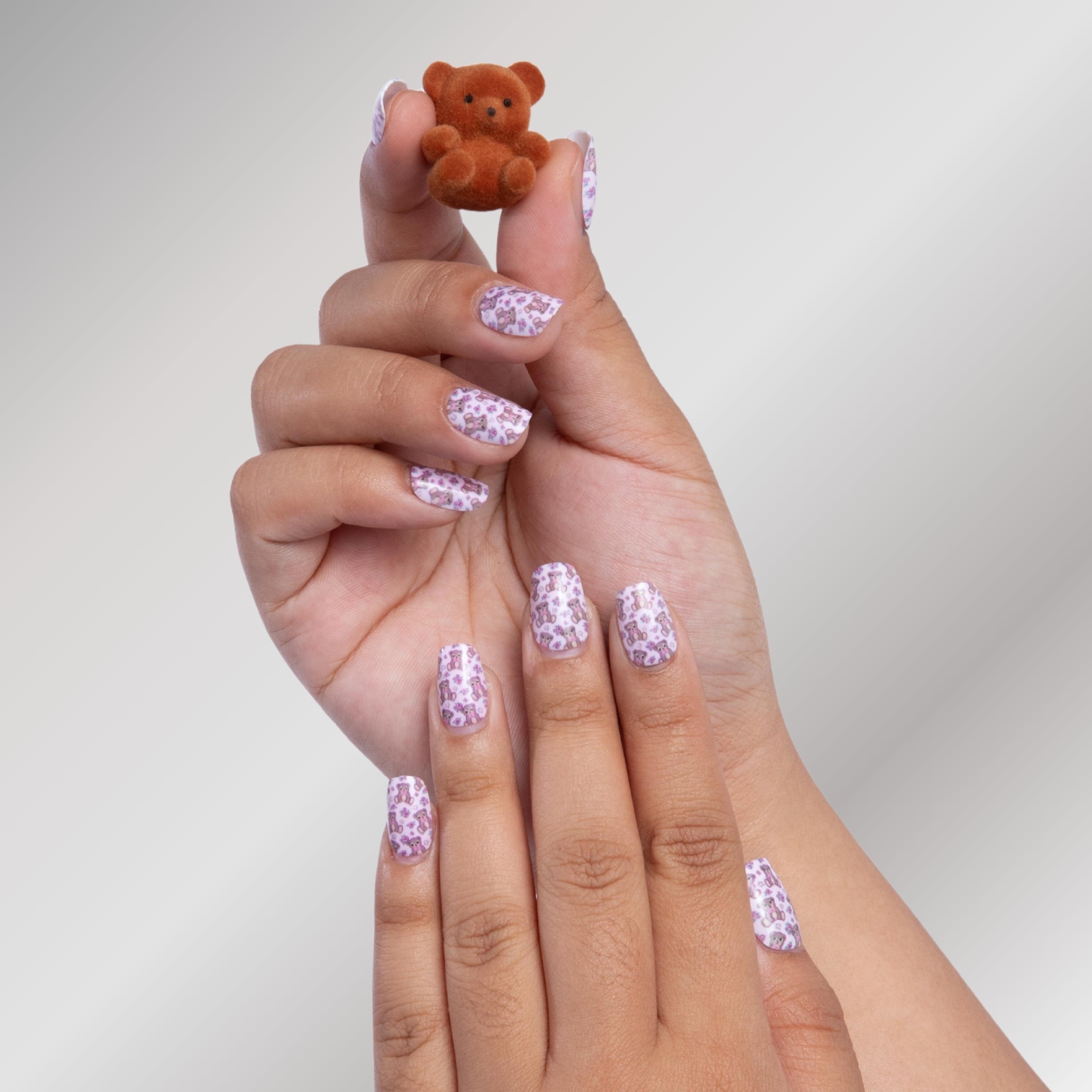 paintlab-teddy-bear-squoval-press-on-nails-cozy-brown-bear-print image 2