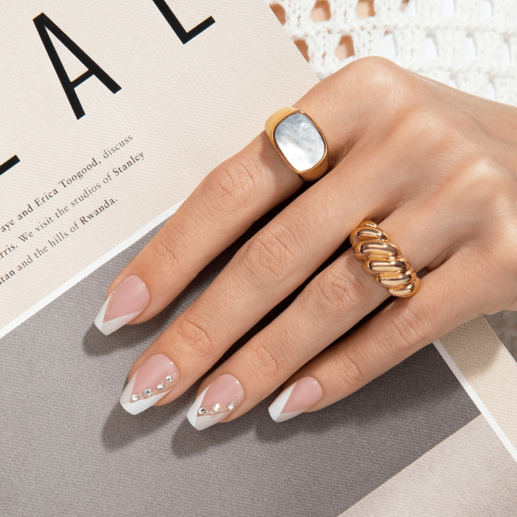 impress-french-no-glue-fake-press-on-nails-glimpse-3d-jewel-french-white-medium- image 3